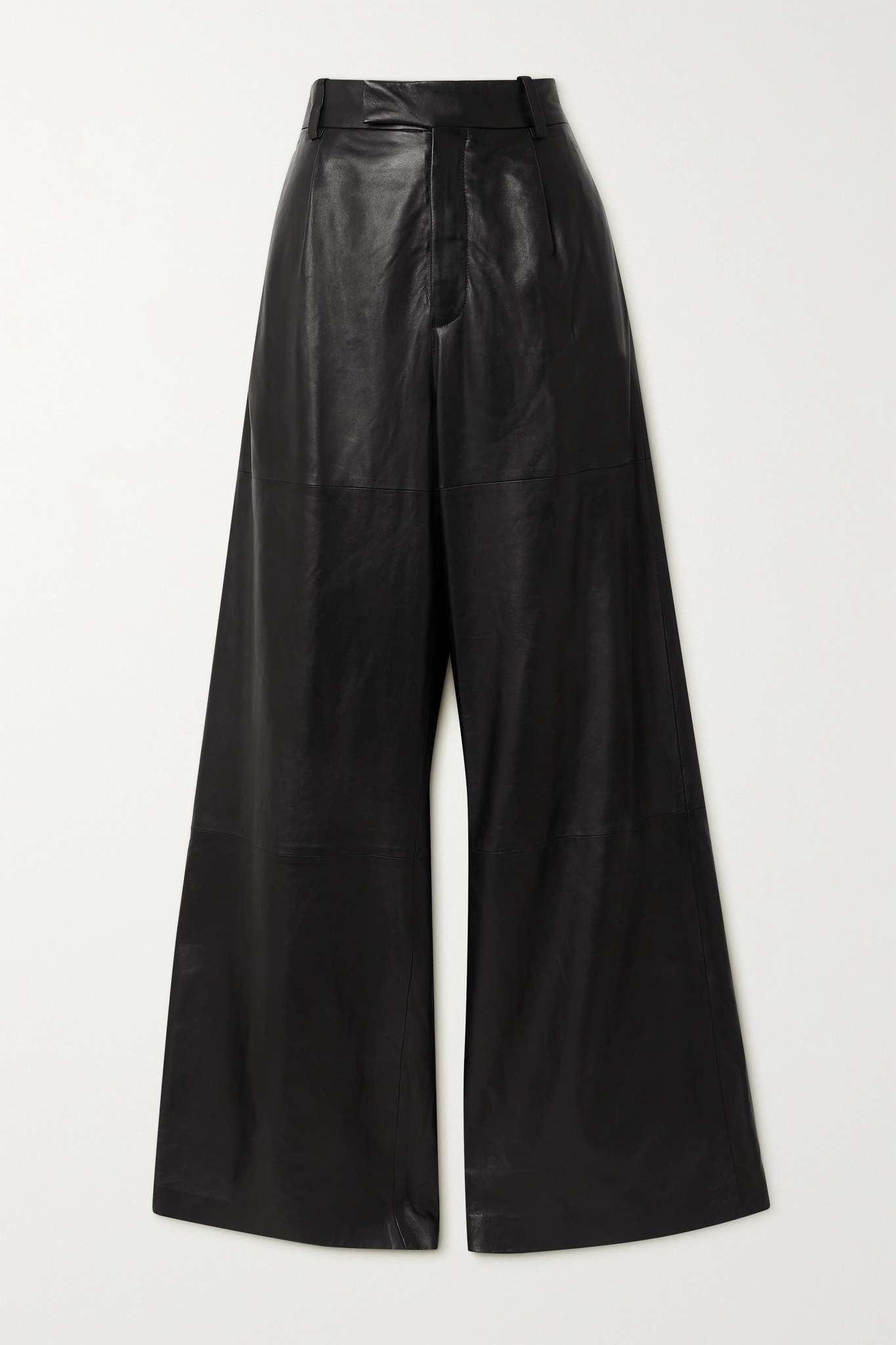 Pleated leather wide-leg pants - 1