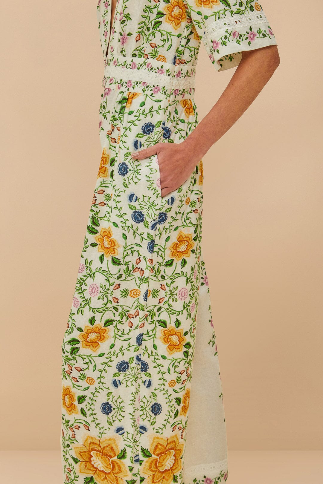 Off-White Folk Floral Lenzing™ Ecovero™ Euroflax™ Jumpsuit - 3