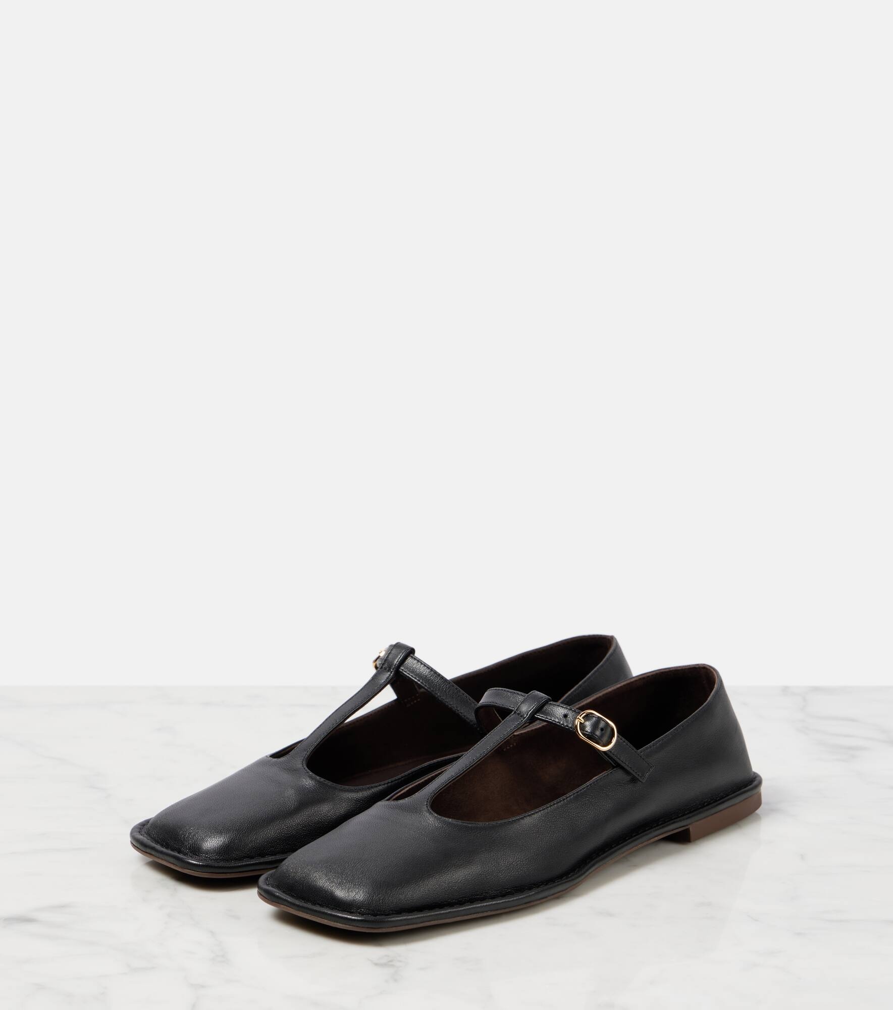 Square T-Strap leather flats - 4