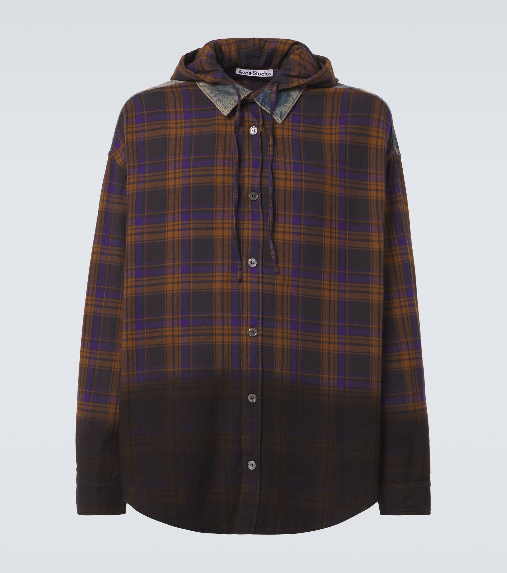 Paneled checked cotton flannel shirt - 1