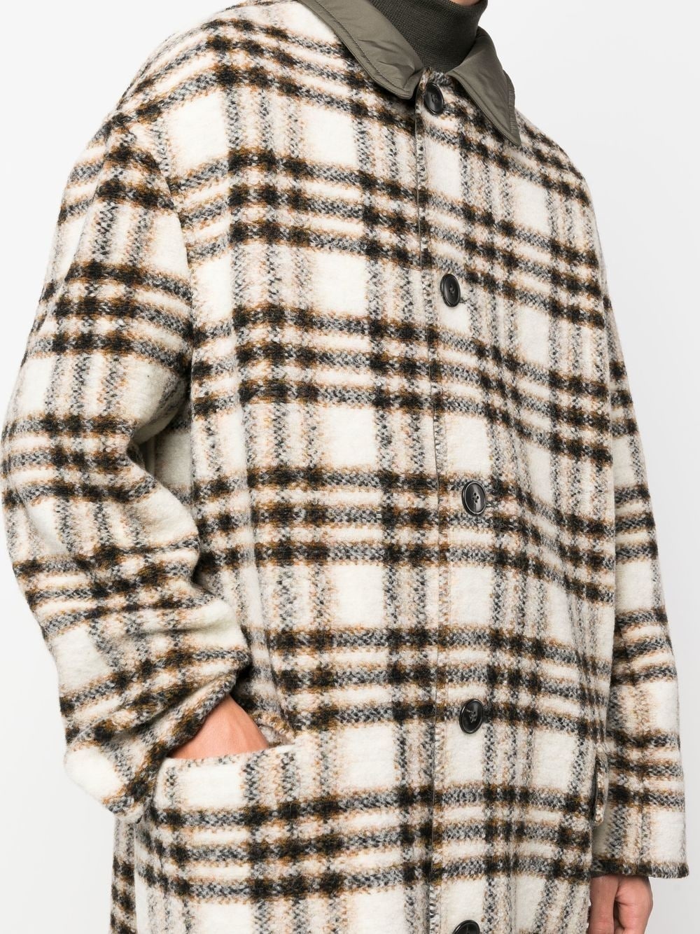 check-pattern single-breasted coat - 5