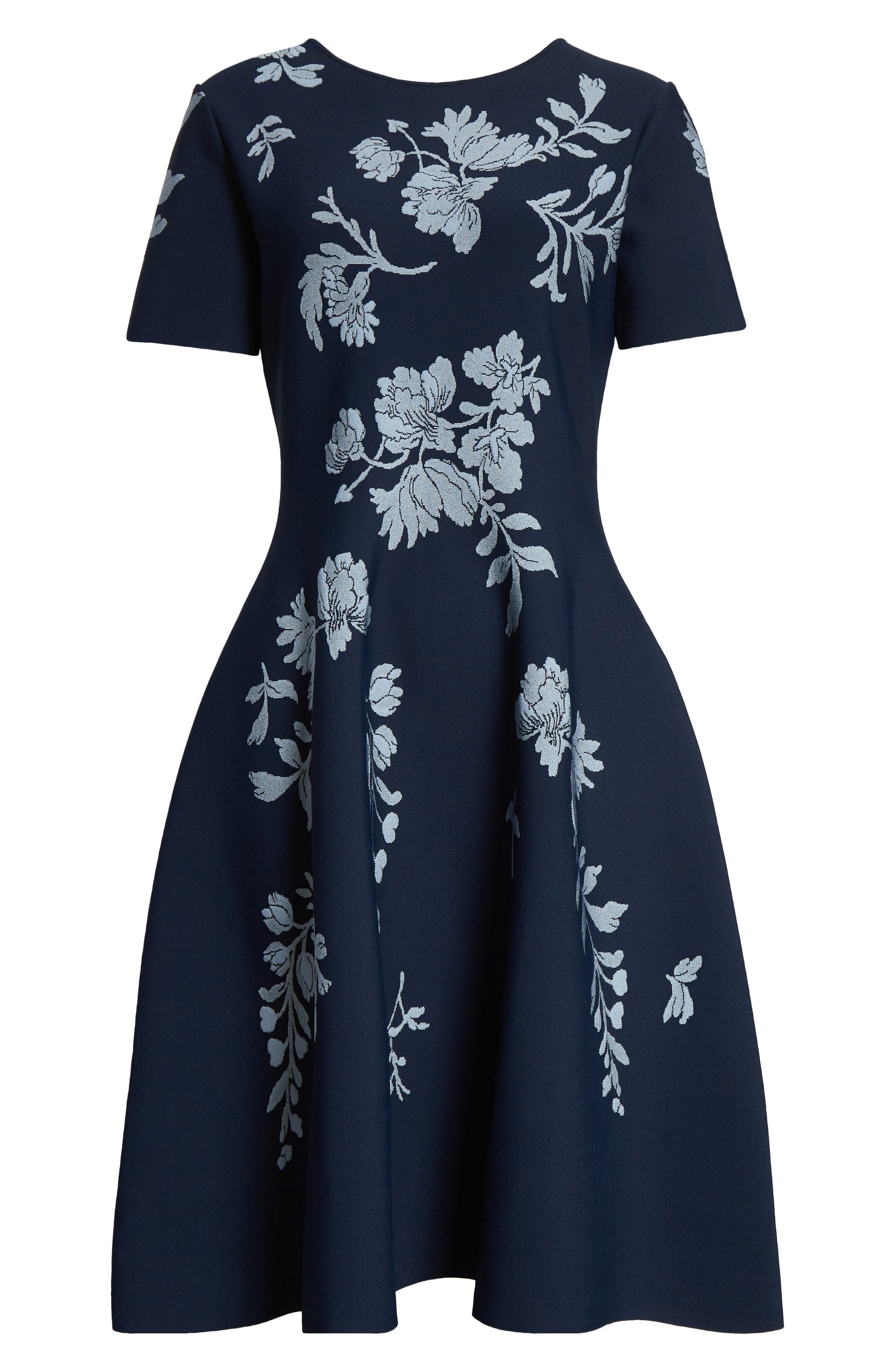 Carolina Herrera Floral Jacquard Fit & Flare Dress in Midnight Multi at Nordstrom - 5