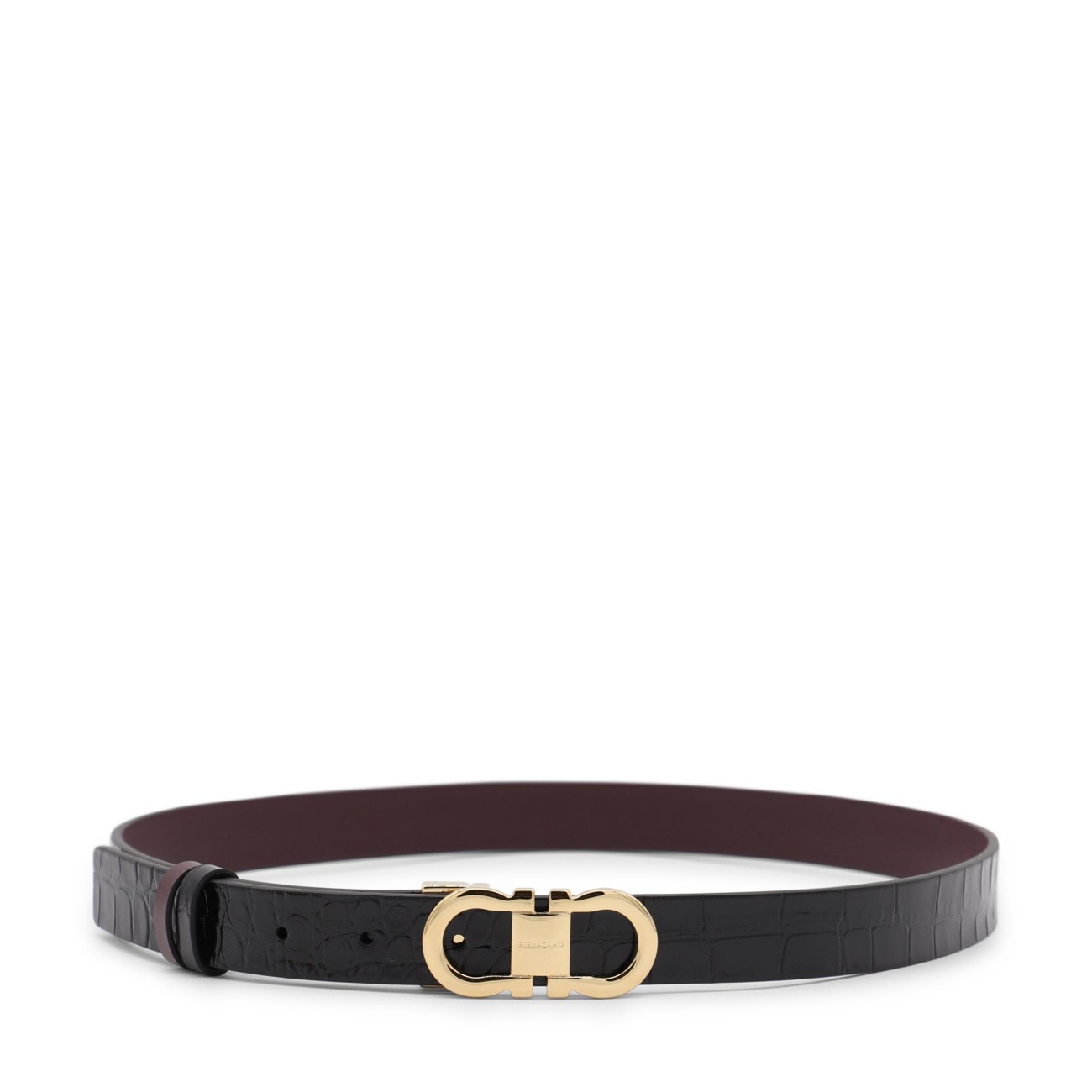 black and dark barolo leather reversible gancini belt - 1