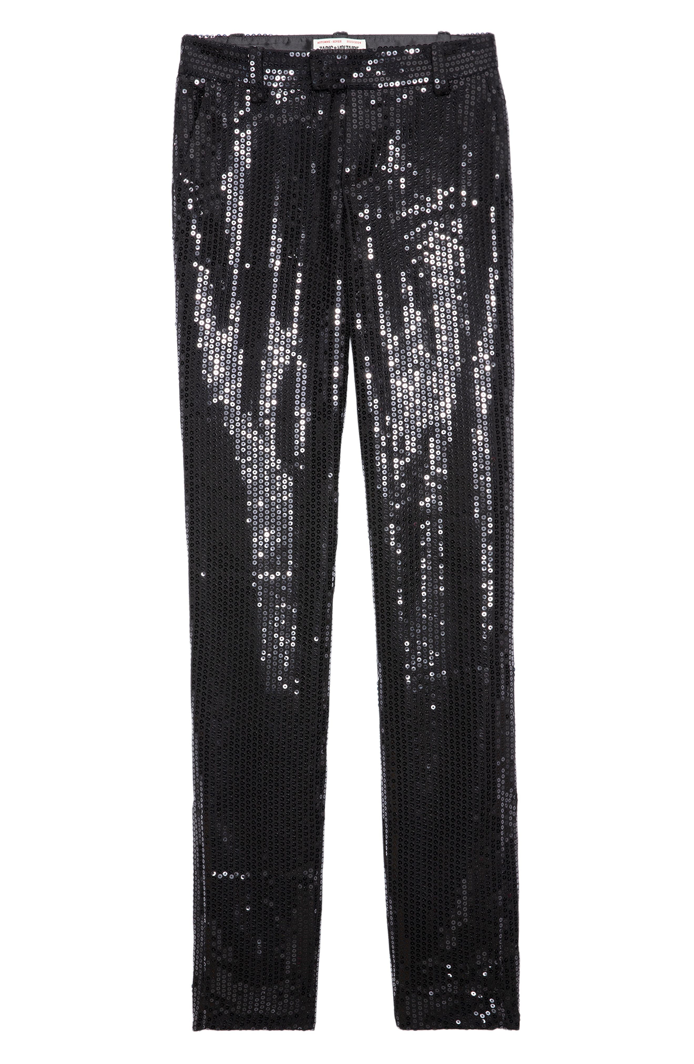 Zadig & Voltaire Prune Ankle Zip Sequin Straight Leg Pants in Noir at Nordstrom - 5