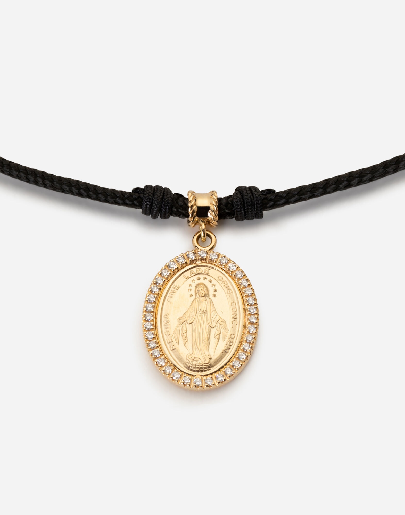 Fabric Devotion bracelet with yellow and white gold pendant charm with diamonds - 2