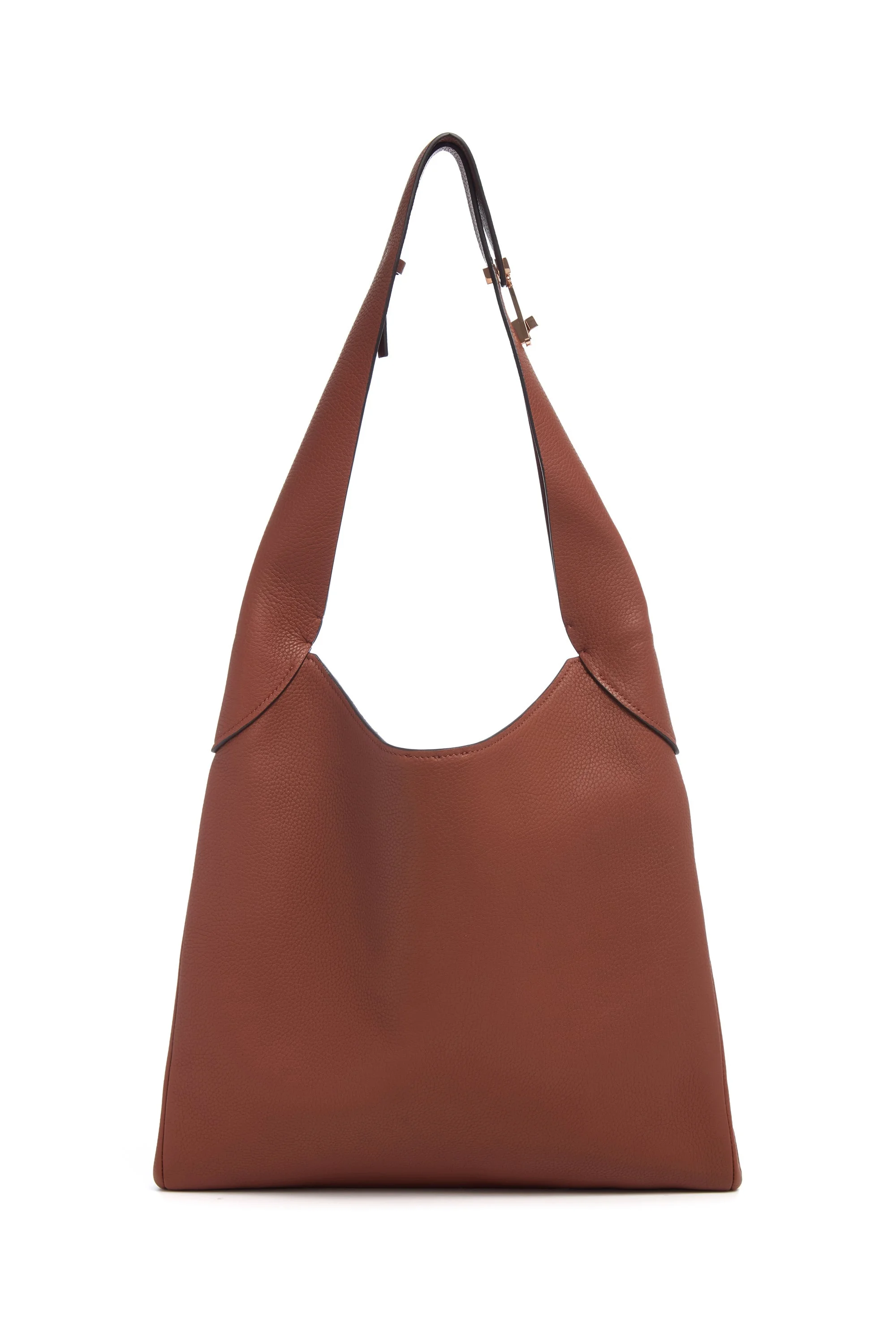 Small Hobo Bag in Cognac Textured Nappa Leather - 1