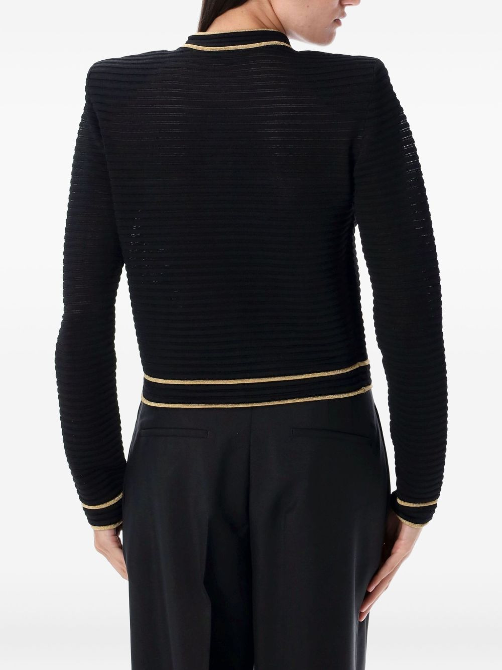 ribbed gold-trimmed cardigan - 2