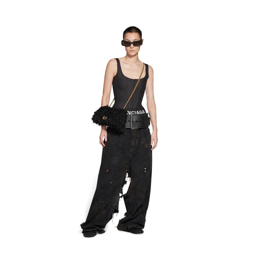 Women's Crush Small Chain Bag With Frabric Feathers  in Black - 3