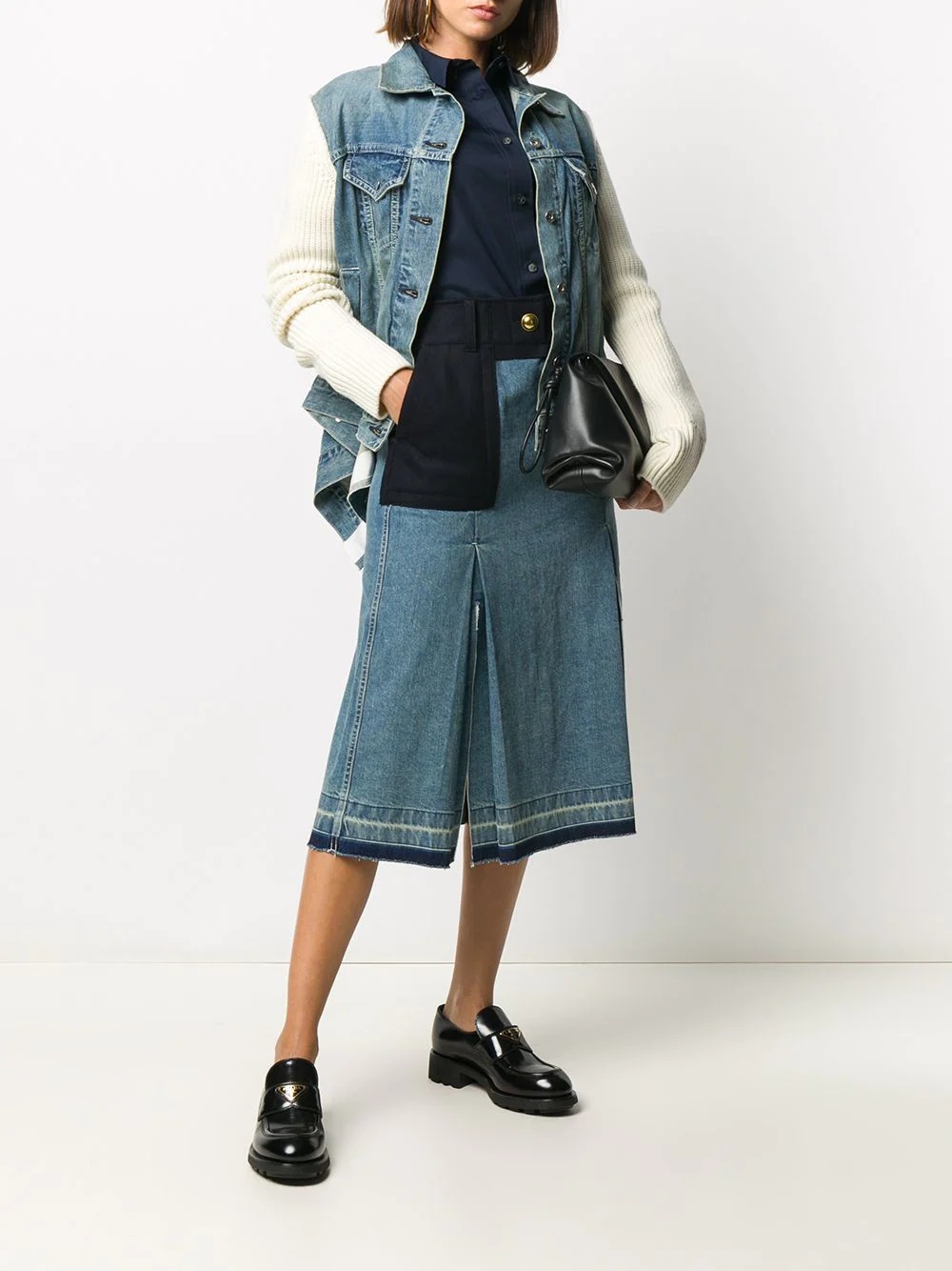 box-pleat denim panelled skirt - 2