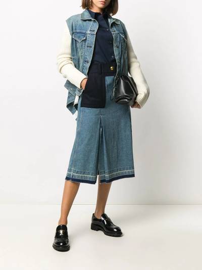 sacai box-pleat denim panelled skirt outlook