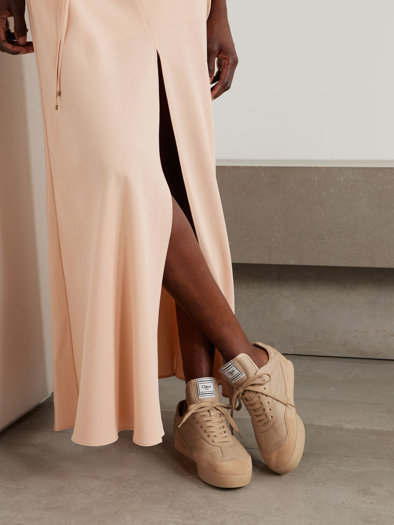 Kick suede-trimmed quilted leather sneakers Beige - 2