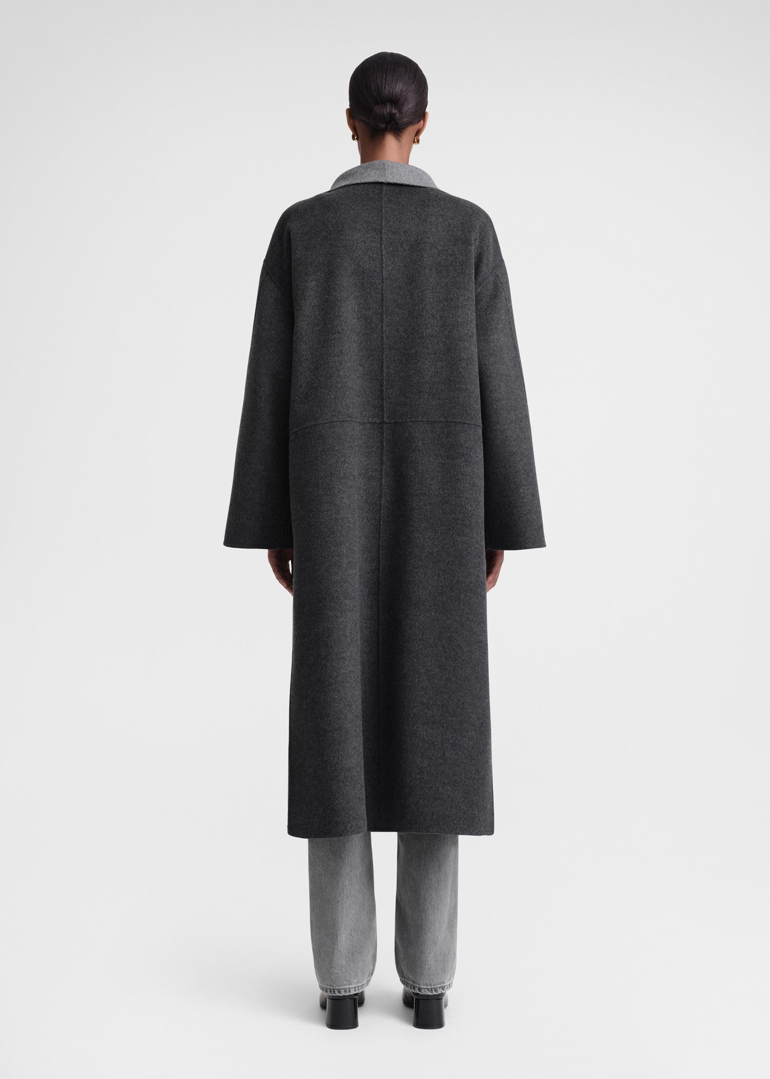 Two-tone signature wool cashmere coat dark grey melange - 4