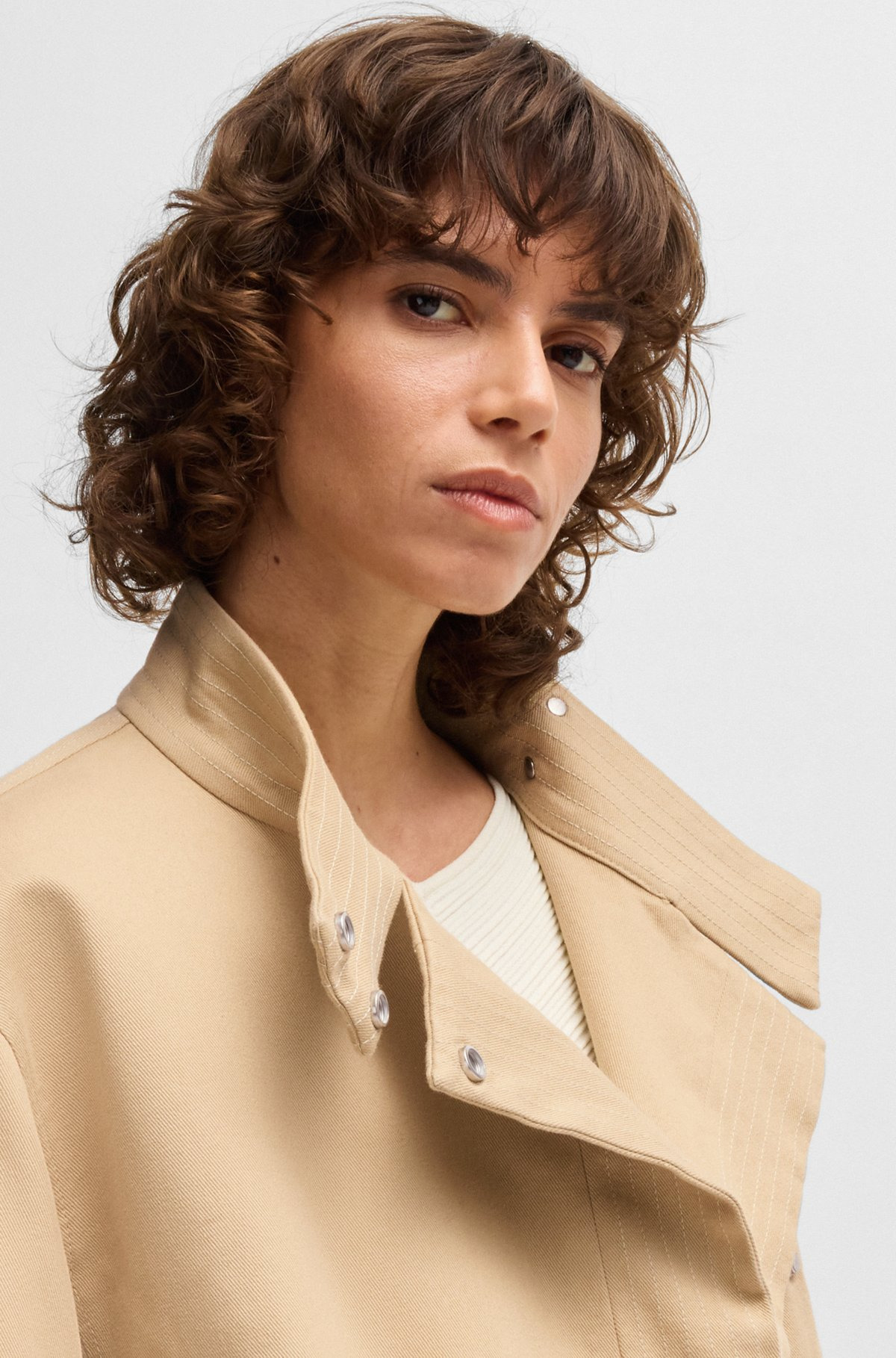 STAND-COLLAR BLAZER IN STRETCH-COTTON TWILL - 5