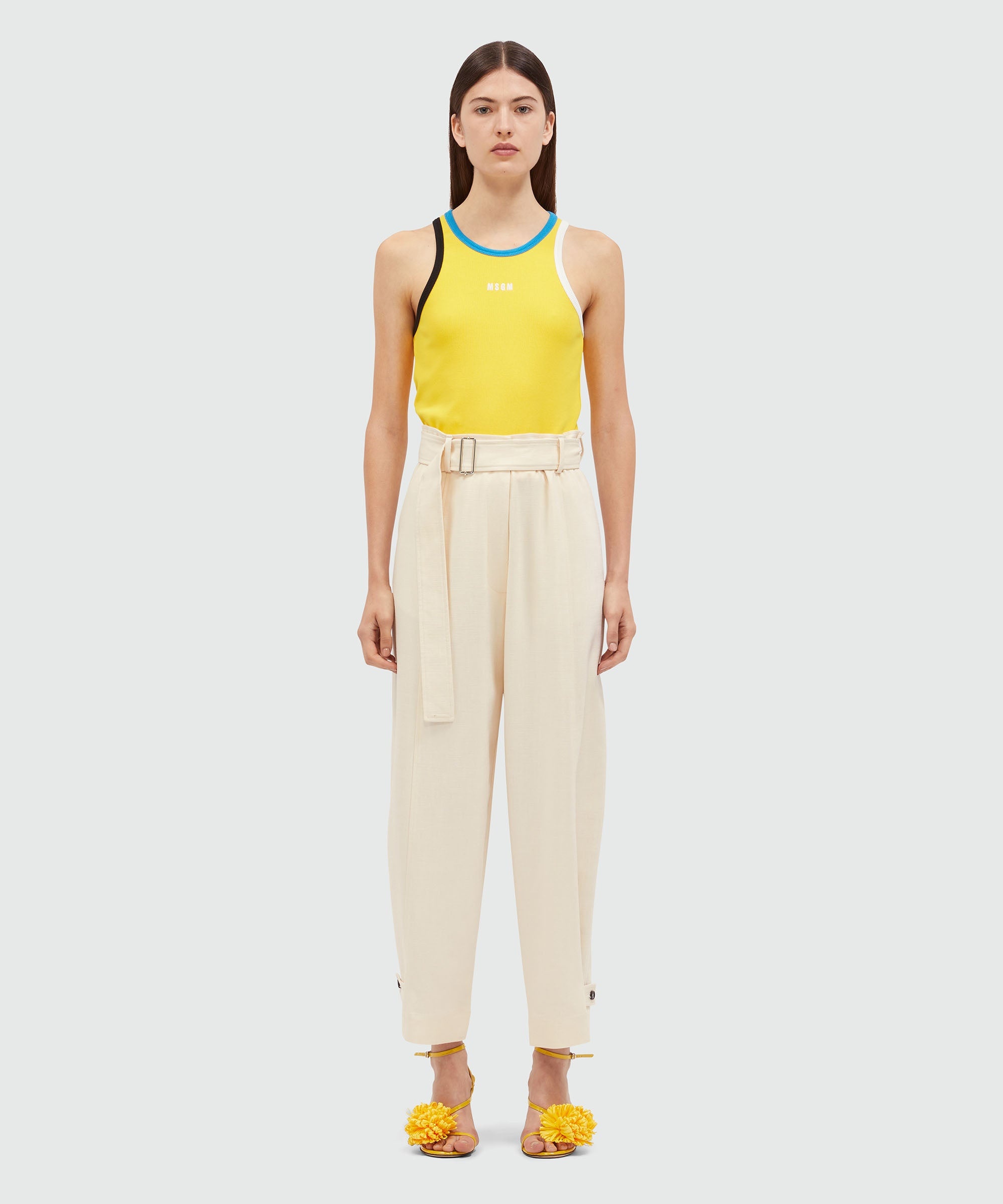 Ivory flamed viscose canvas trousers - 2