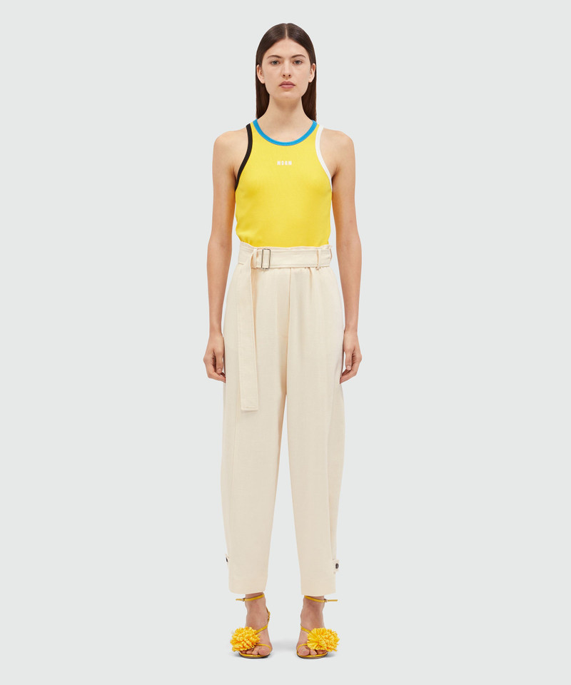 MSGM Ivory flamed viscose canvas trousers outlook