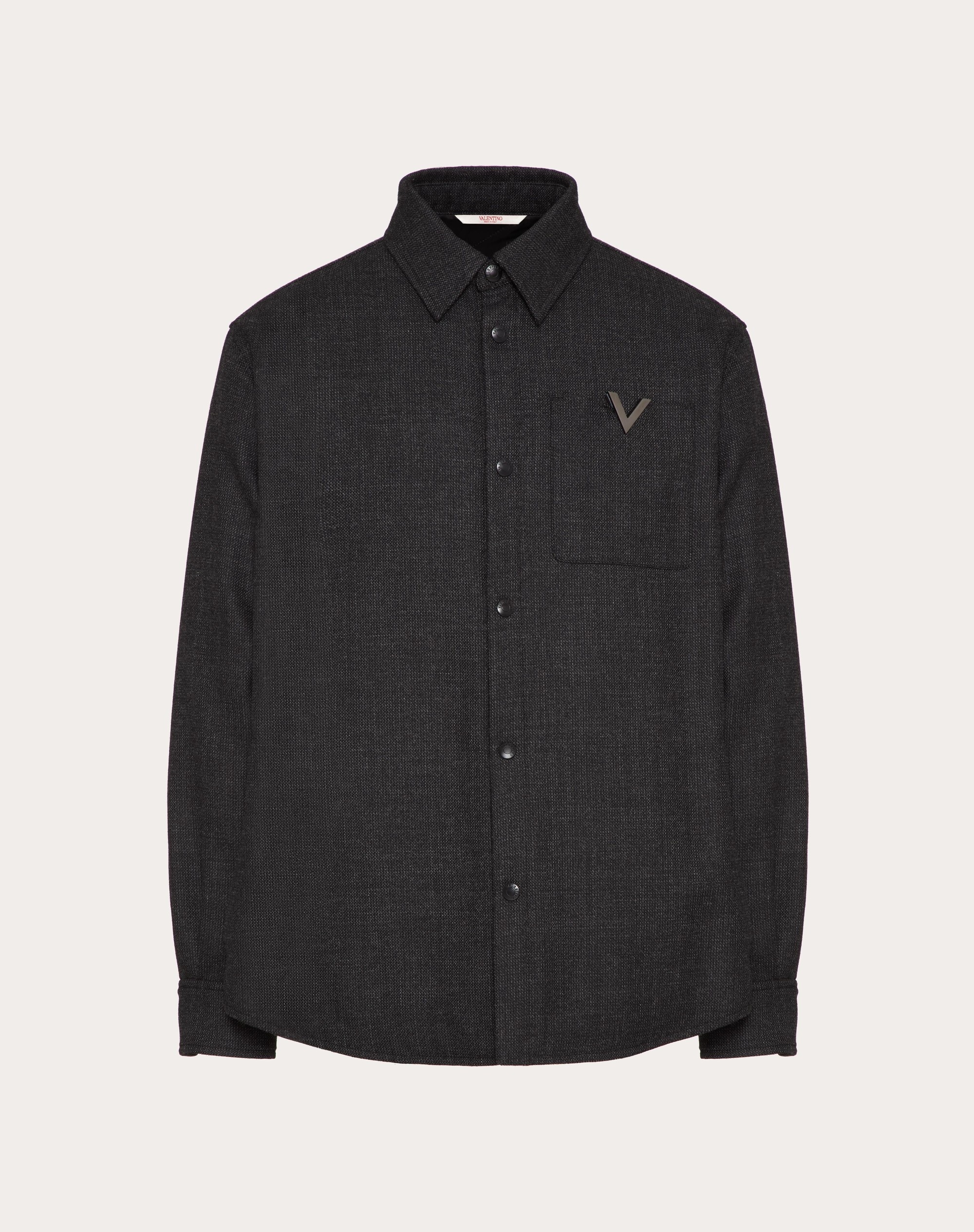 WOOL TWEED OVERSHIRT WITH METALLIC V DETAIL - 1