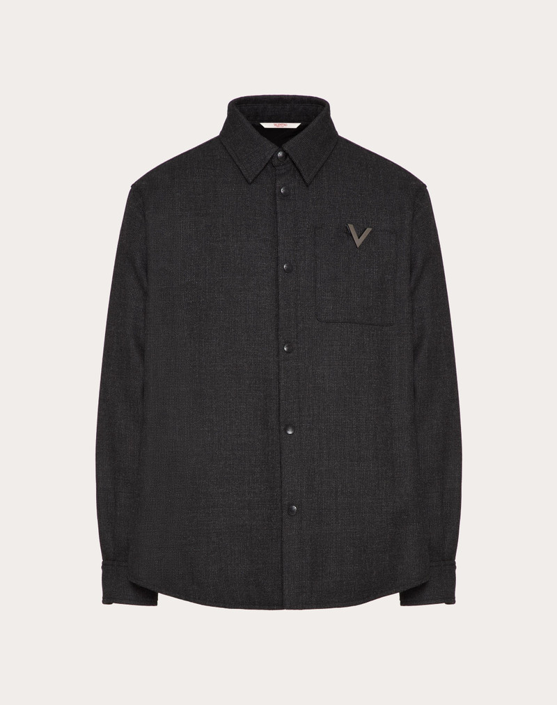 WOOL TWEED OVERSHIRT WITH METALLIC V DETAIL - 1