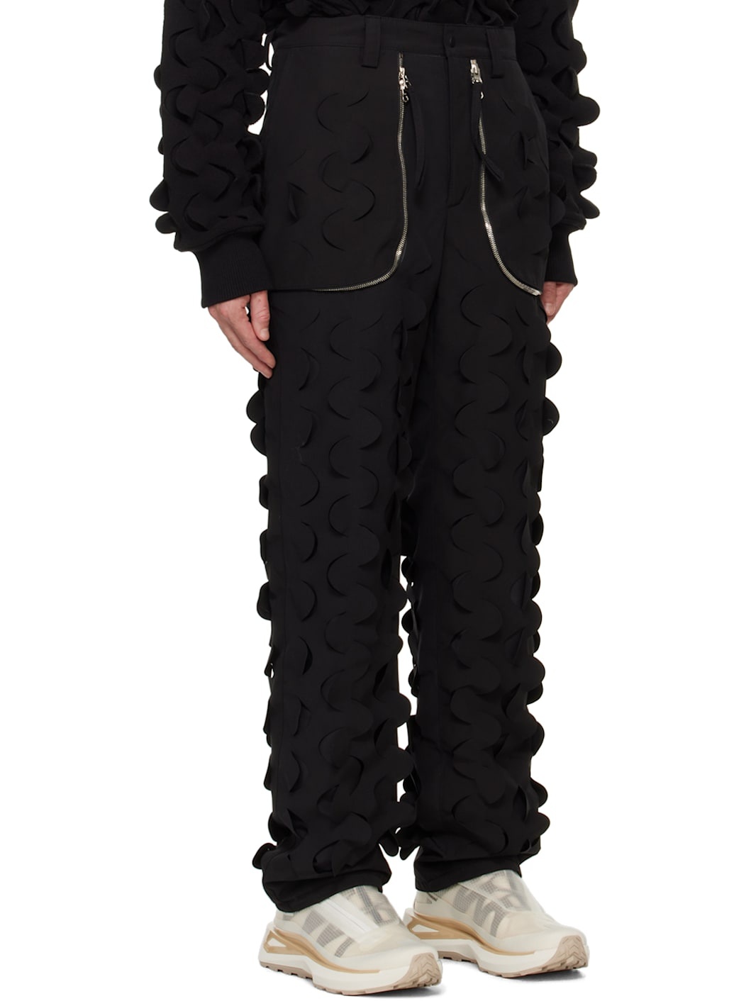 Black Laser-Slashed Padded Trousers - 2