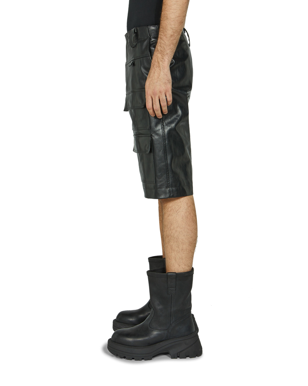 FRONT POCKET LEATHER CARGO SHORTS - 4