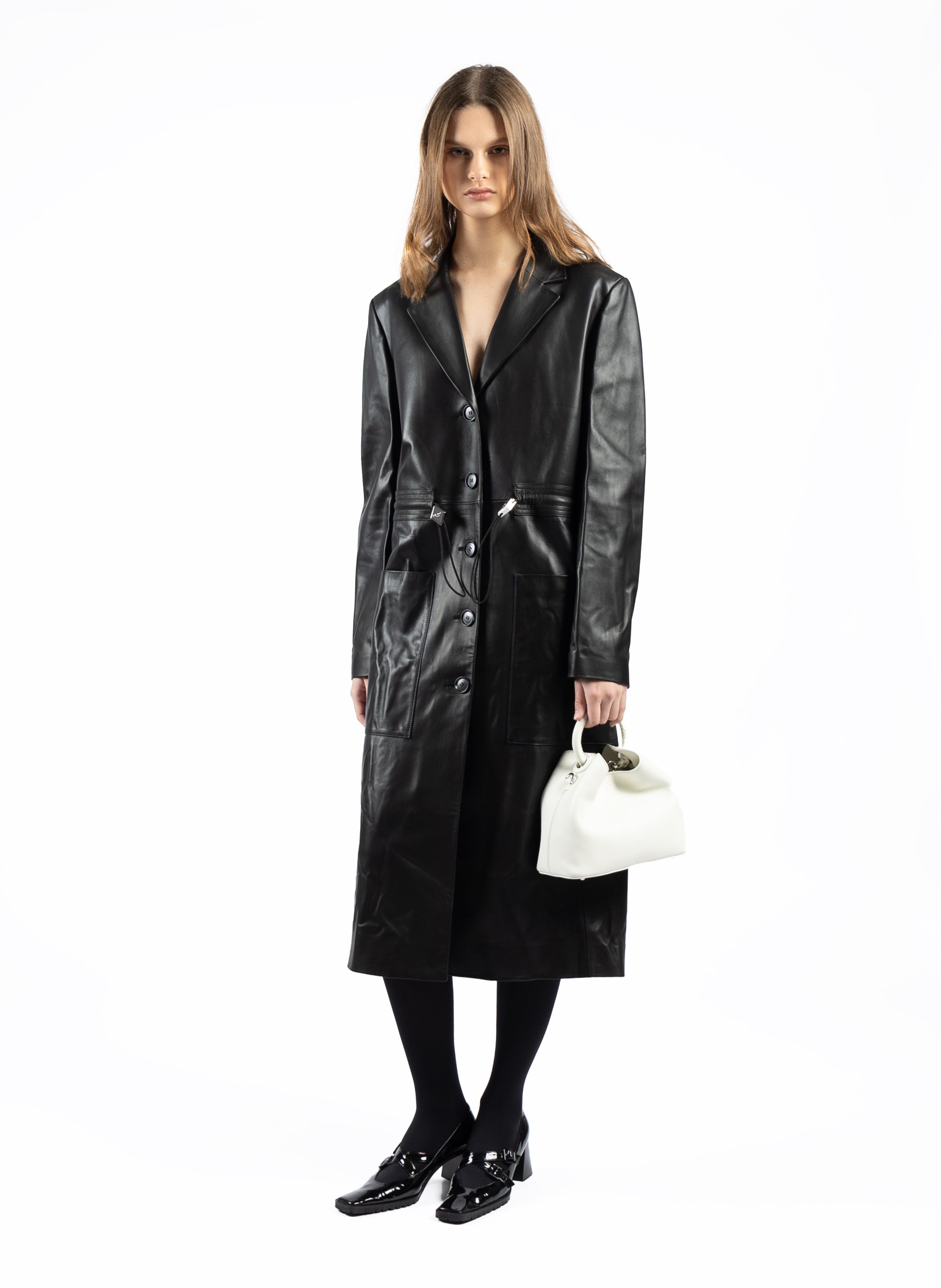 Long Leather Coat Black - 2