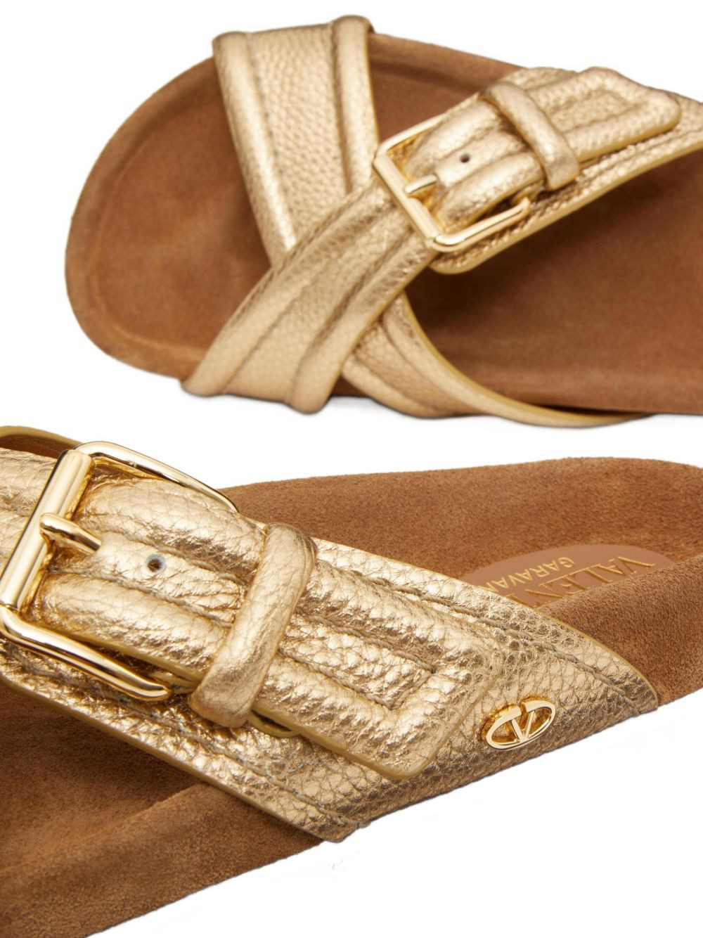 crossover-strap leather slides - 5
