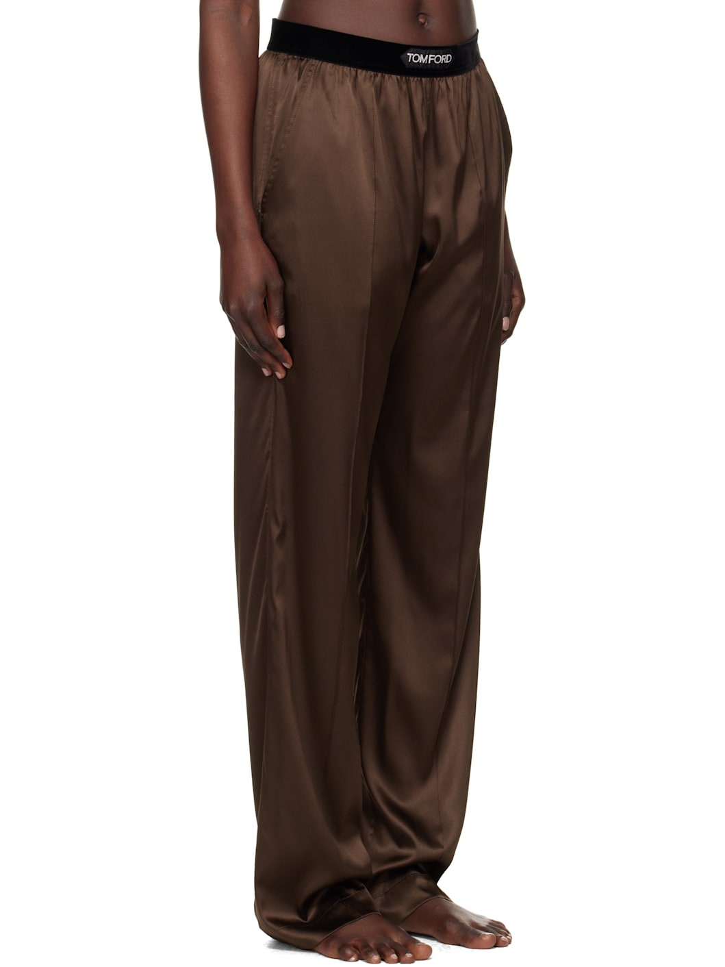 Brown Stretch Silk Satin Pyjama Pants - 2