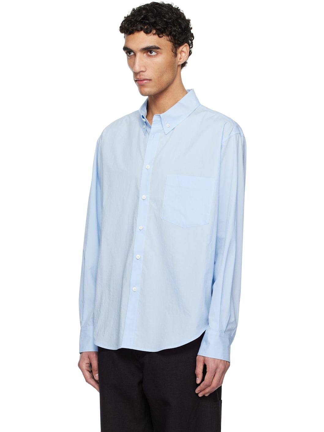 Blue Button Down Collar Classic Shirt - 4