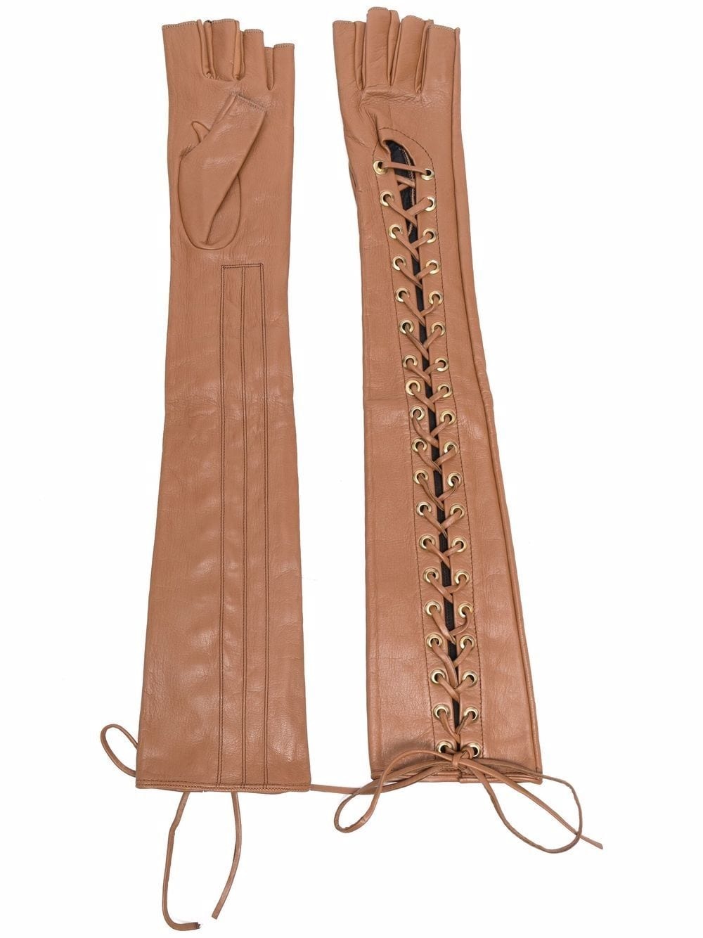 long lace-up leather gloves - 1