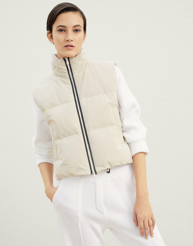 Techno canvas down vest with shiny trim - 1