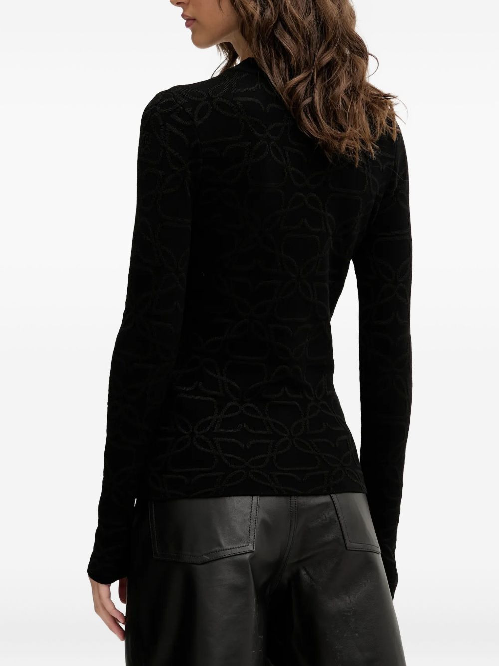 embossed-pattern long-sleeve sweater - 3