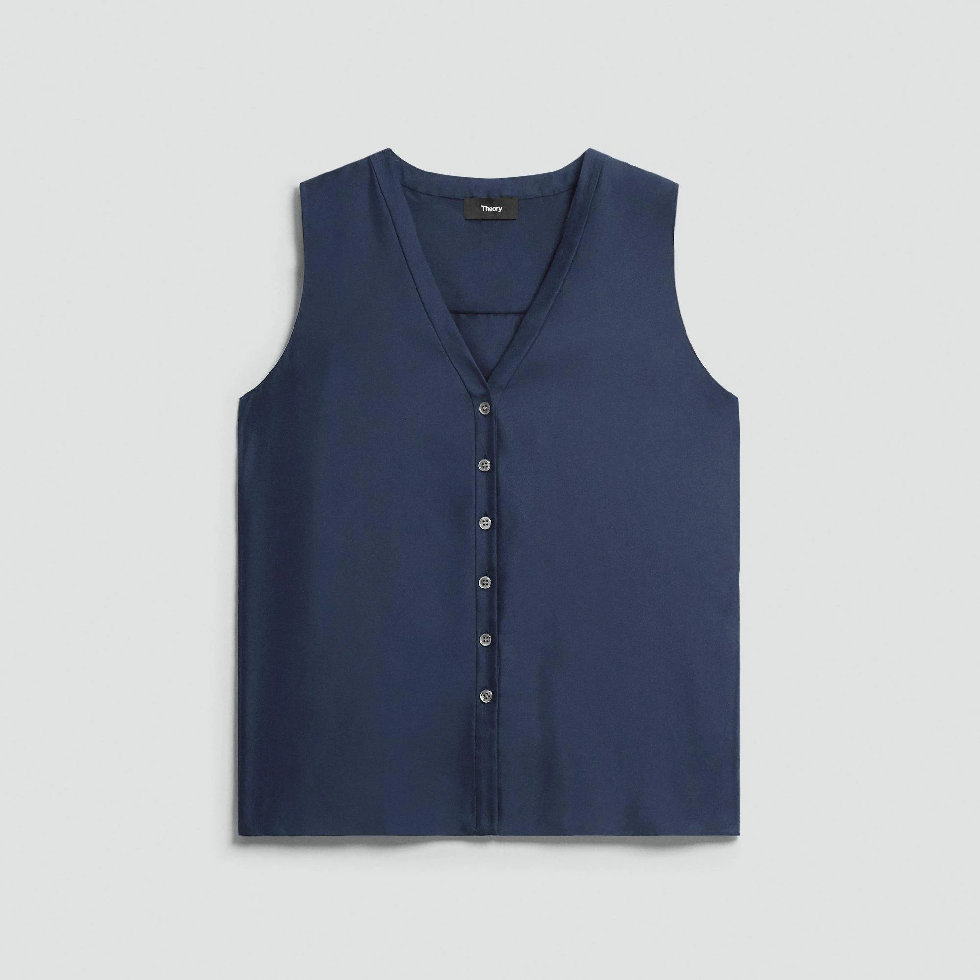Sleeveless Button-Down Blouse in Mod Silk Twill - 1