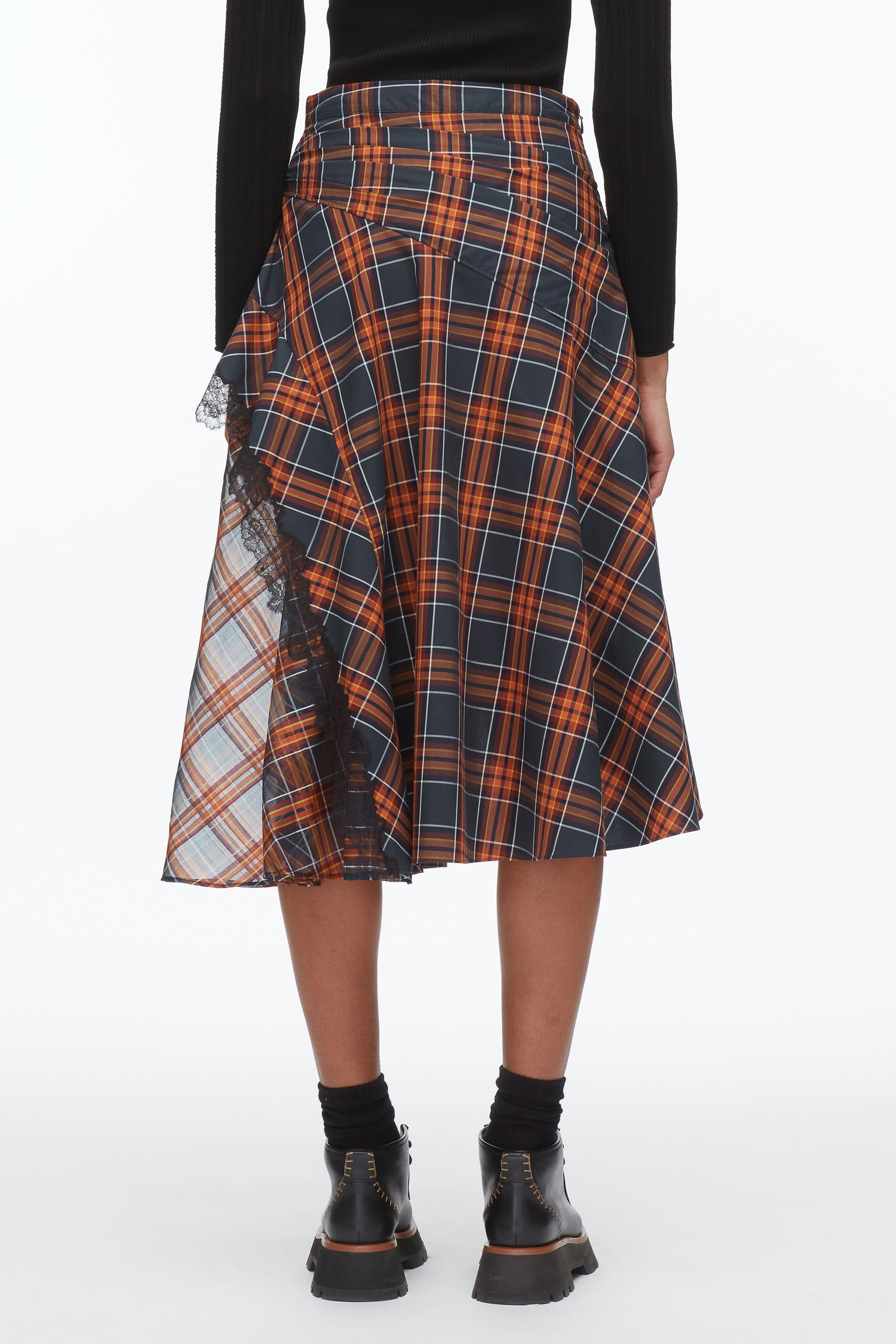 Plaid Mix Draped Midi Skirt - 5