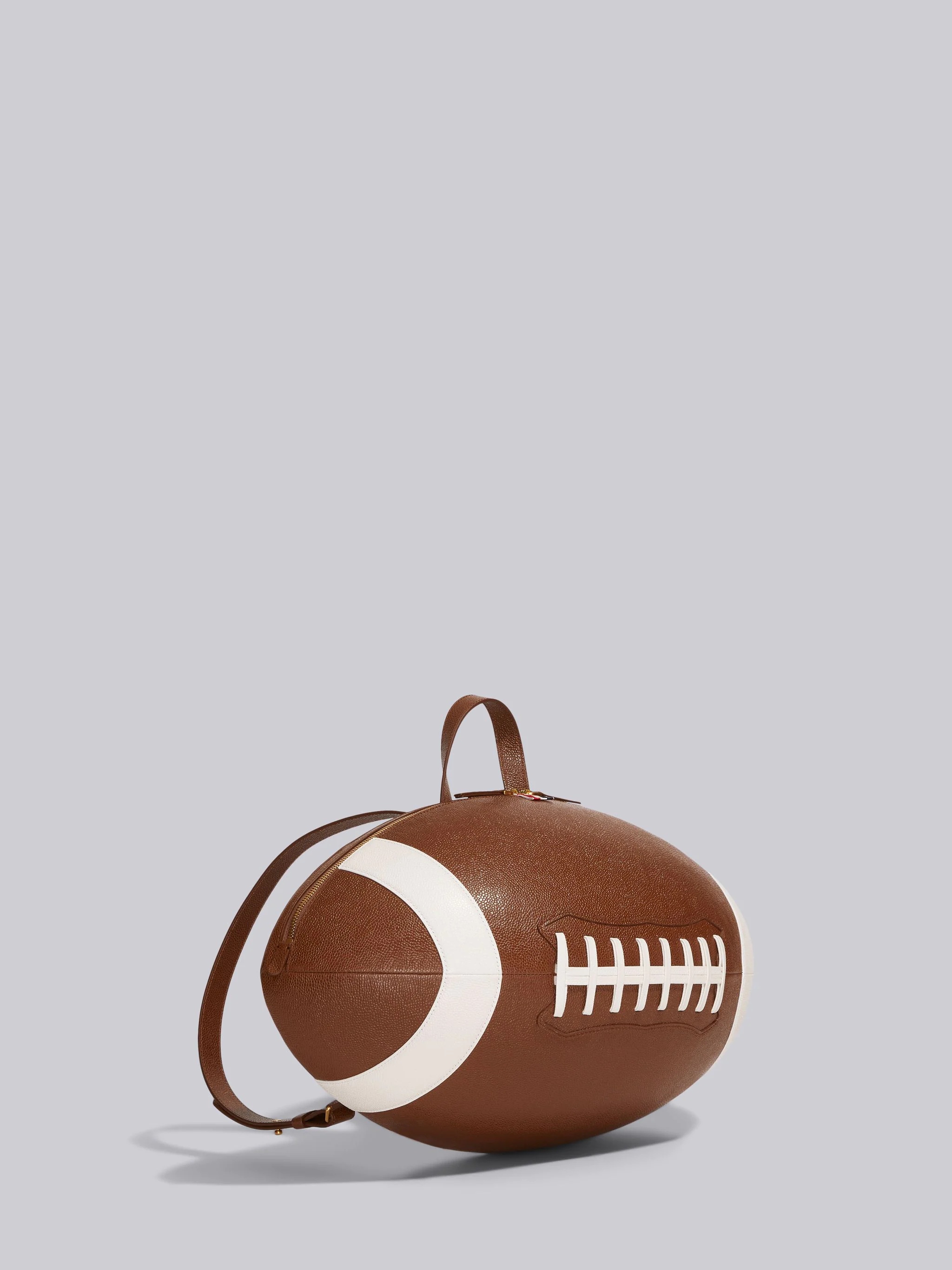 Brown Pebble Grain Leather Football Backpack - 3