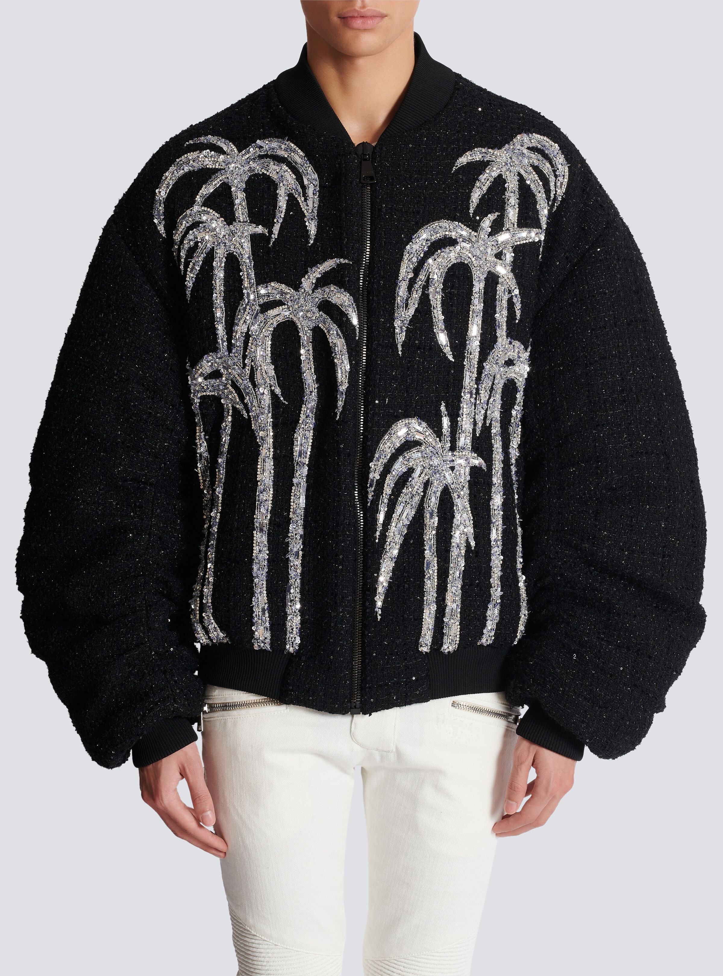 Tweed bomber jacket with palm tree embroidery - 5