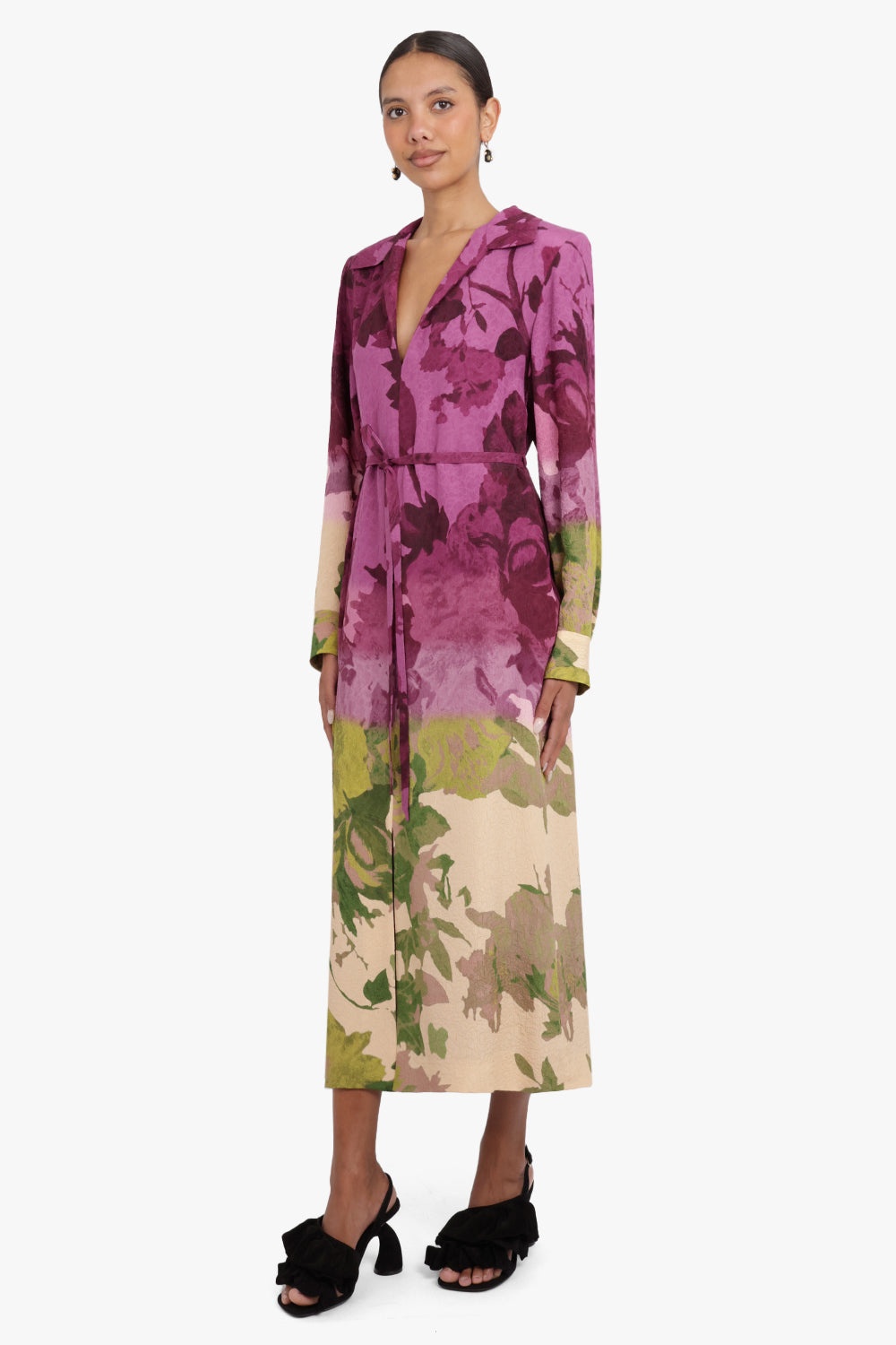 SILK PRINTED DRESS | BURGUNDY - 2
