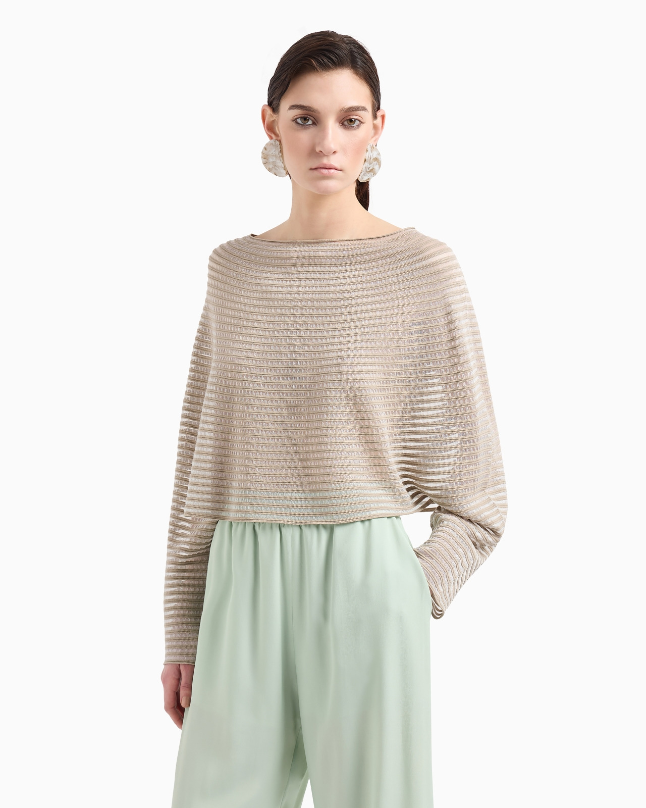 Cape-effect cropped jumper in ottoman fabric - 2