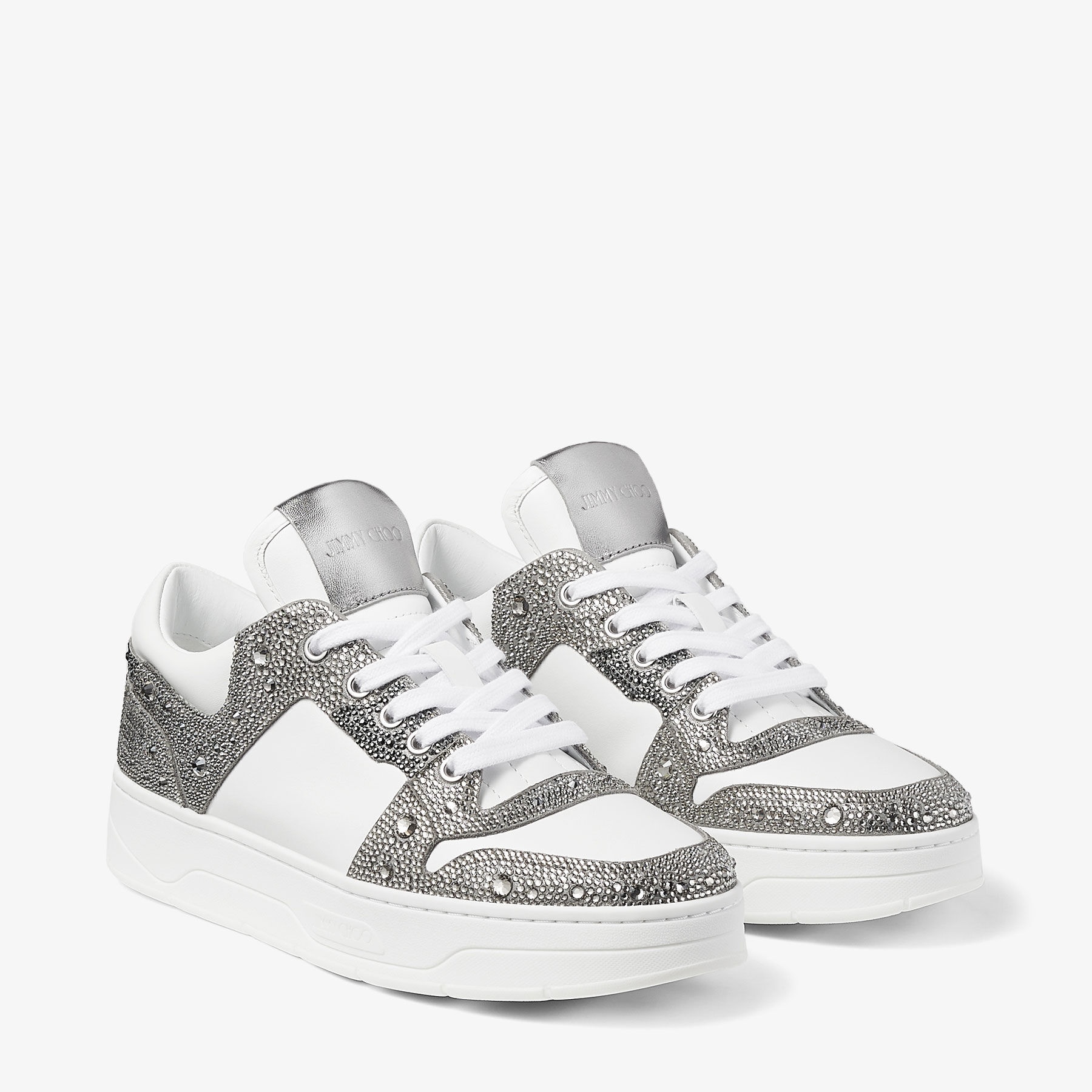 Florent/F
White Leather and Shimmer Suede Trainers with Crystals - 2