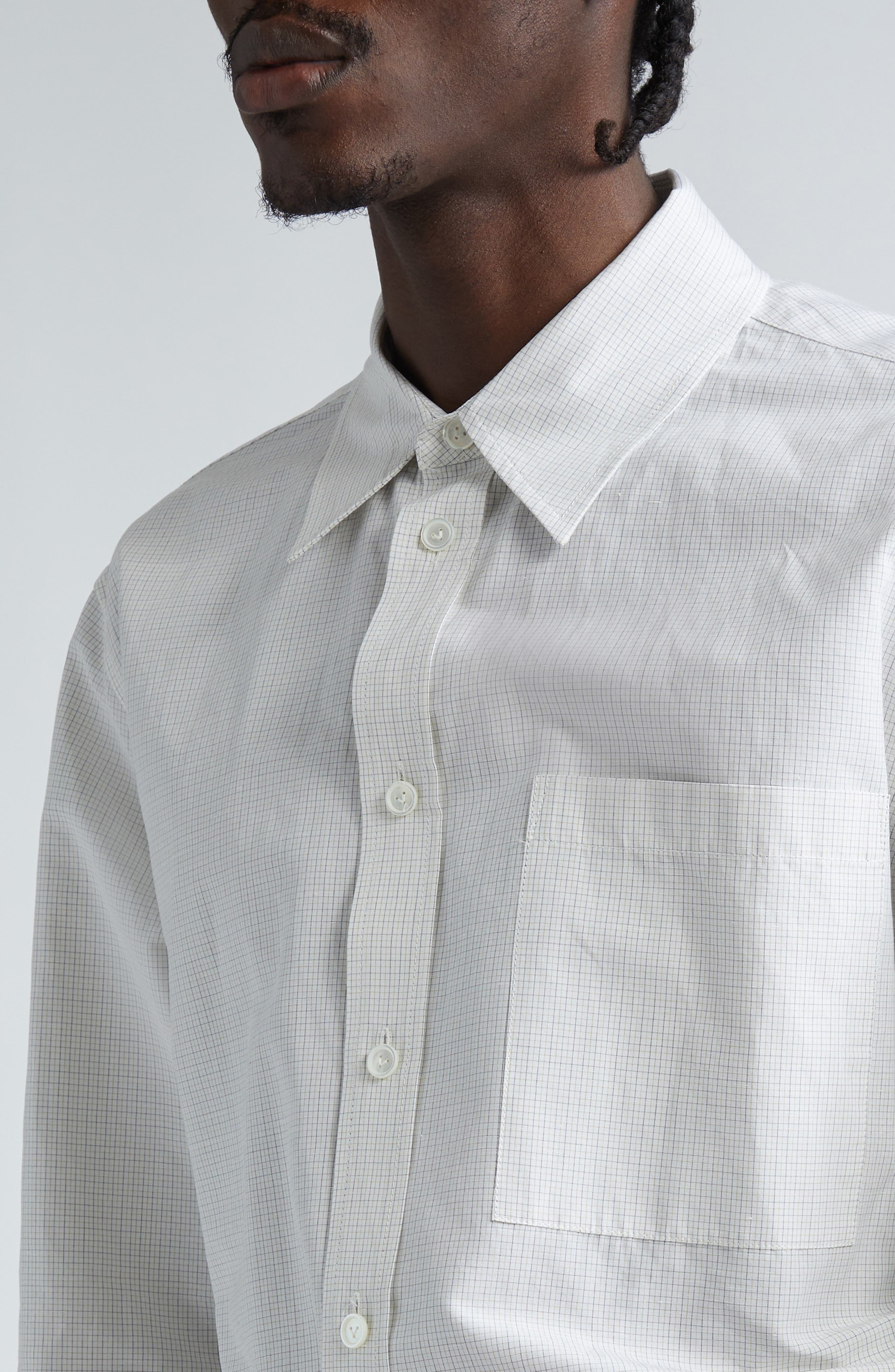 Bottega Veneta Fine Check Button-Up Shirt in Brown/Bay Leaf at Nordstrom - 5