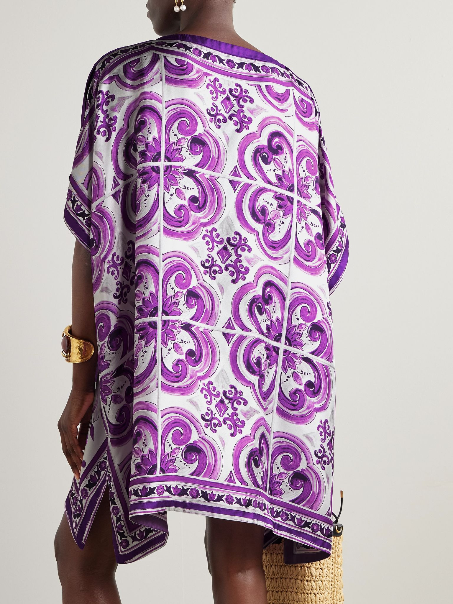 Printed silk-satin mini dress Purple - 3