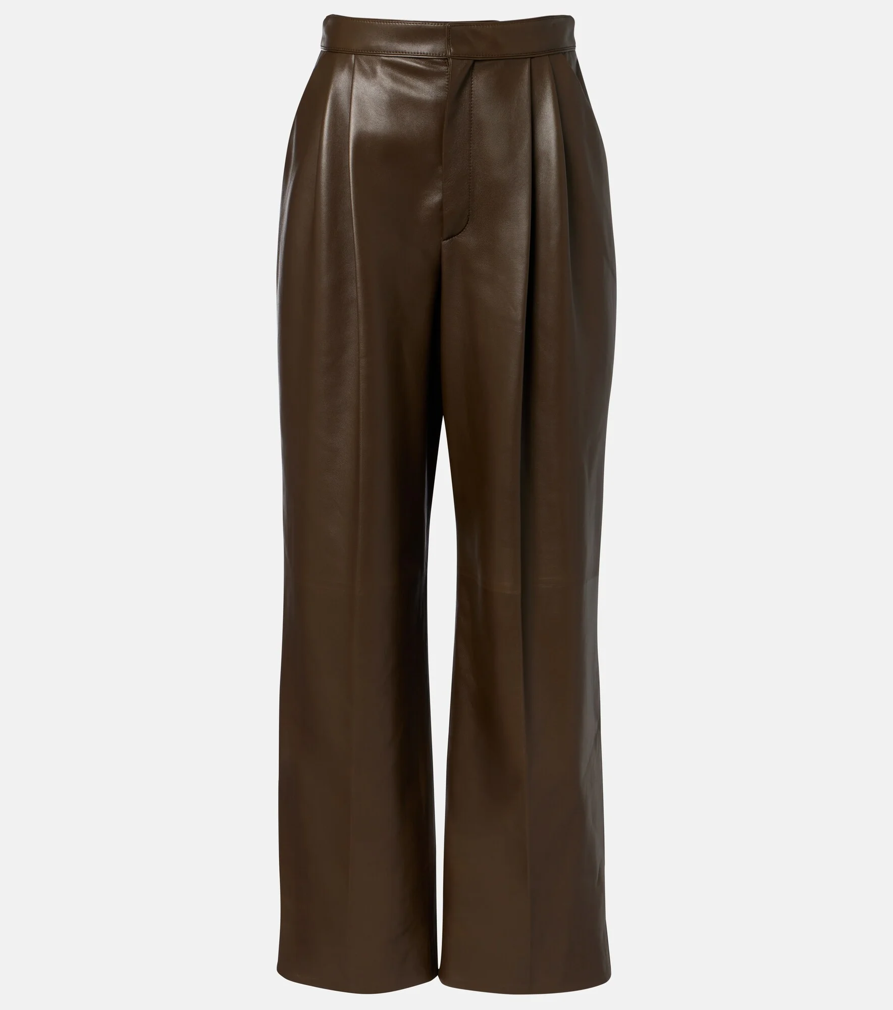 Pleated leather straight pants - 1