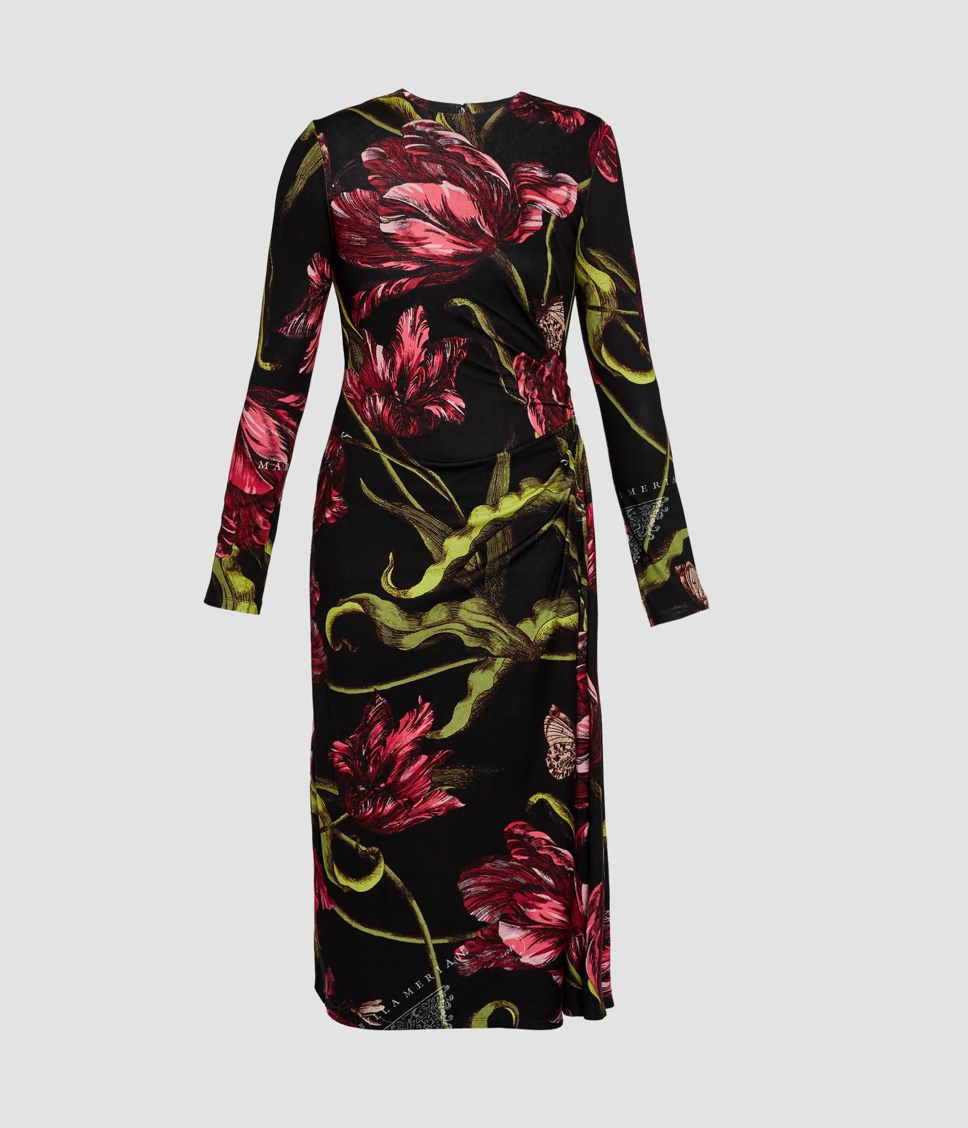 FLORAL PRINT PONTE JERSEY LONG SLEEVE MIDI DRESS - 1