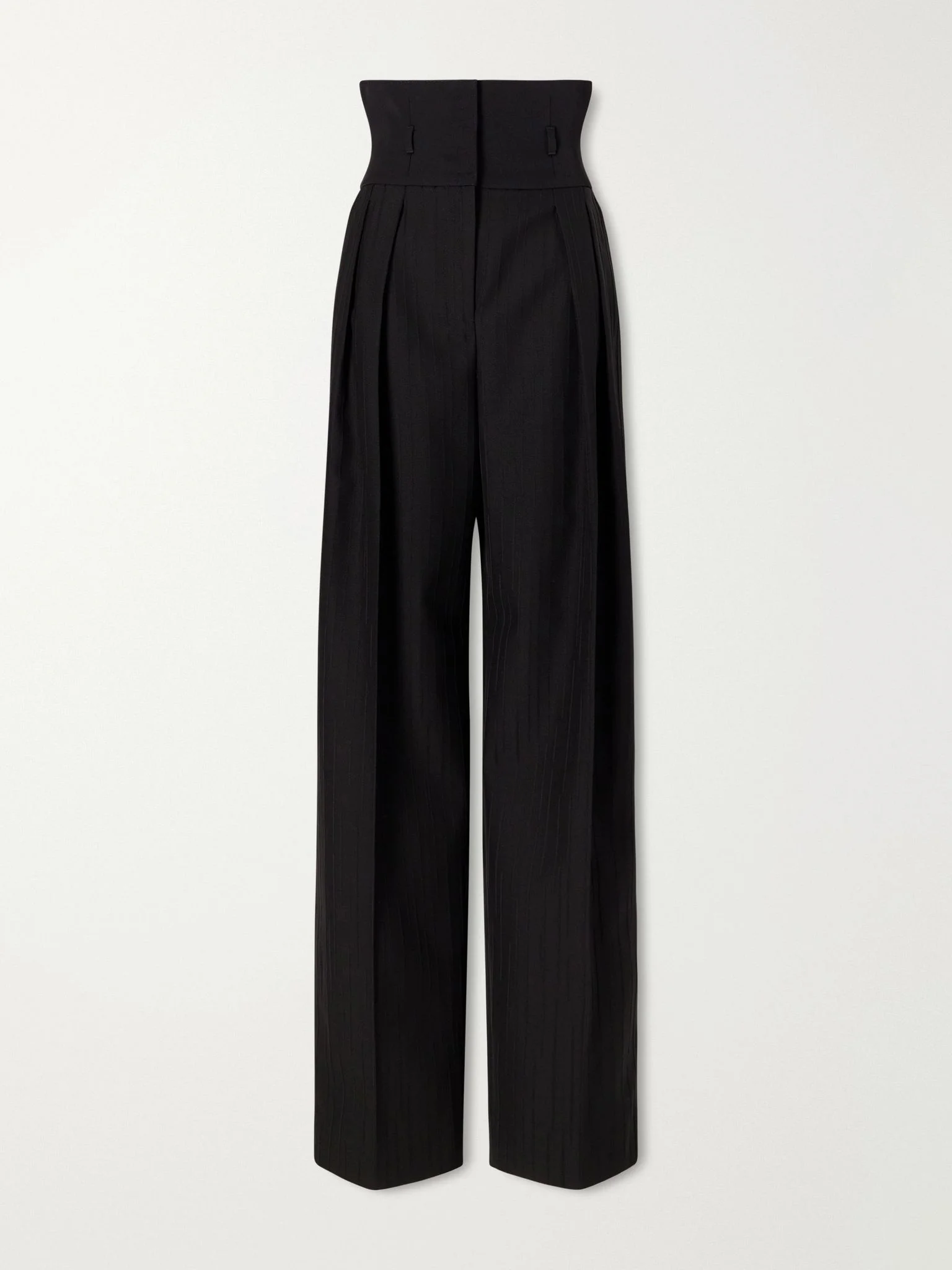 Pleated wool-twill high-rise straight-leg pants Black - 1