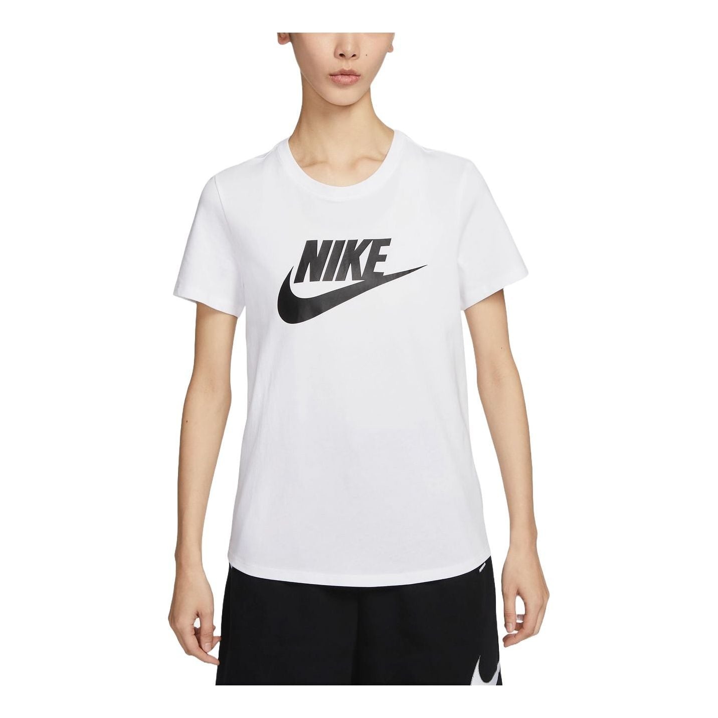 (WMNS) Nike Sportswear Essentials Logo T-shirt Asia Sizing 'White Black' DX7907-100 - 1