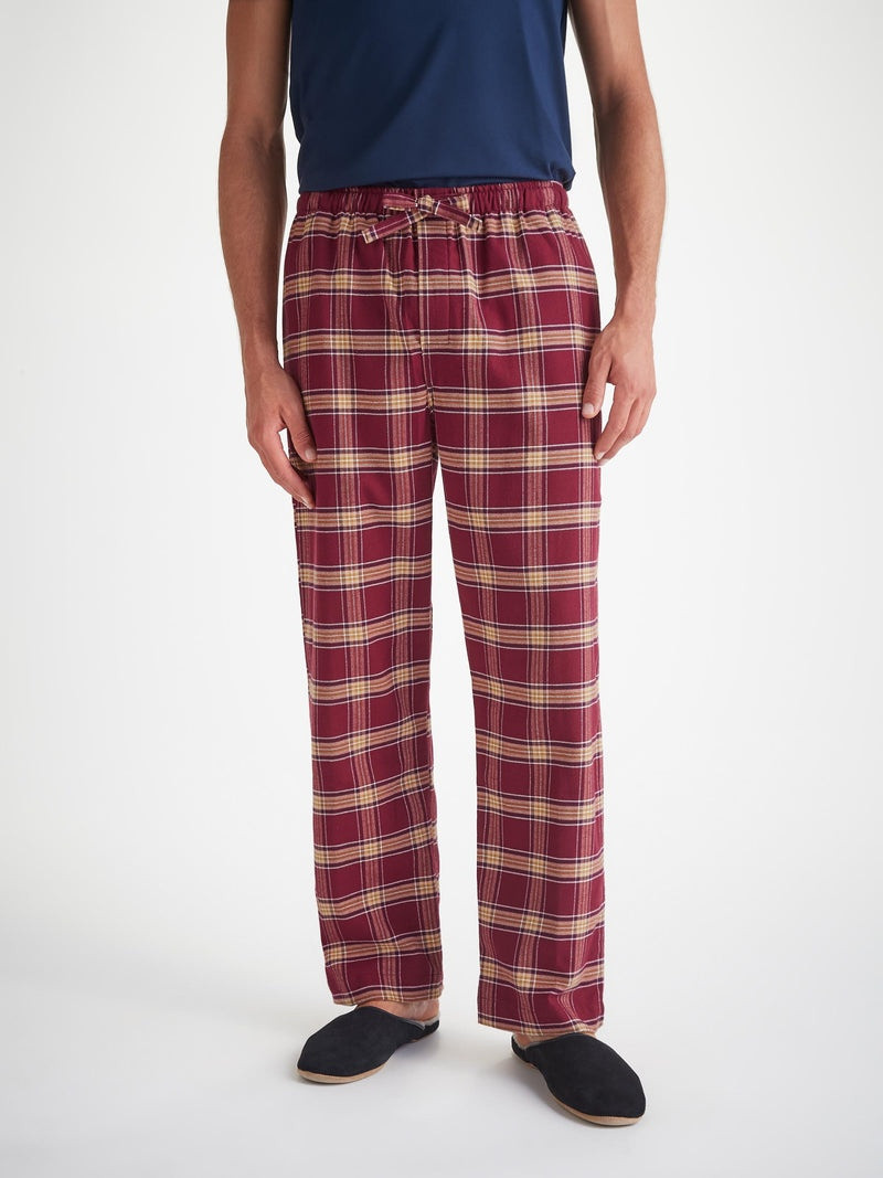 Derek Rose Men's Lounge Pants Kelburn 48 Brushed Cotton Burgundy outlook