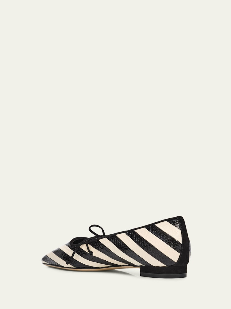 Manolo Blahnik Federica Striped Leather Ballerina Flats outlook