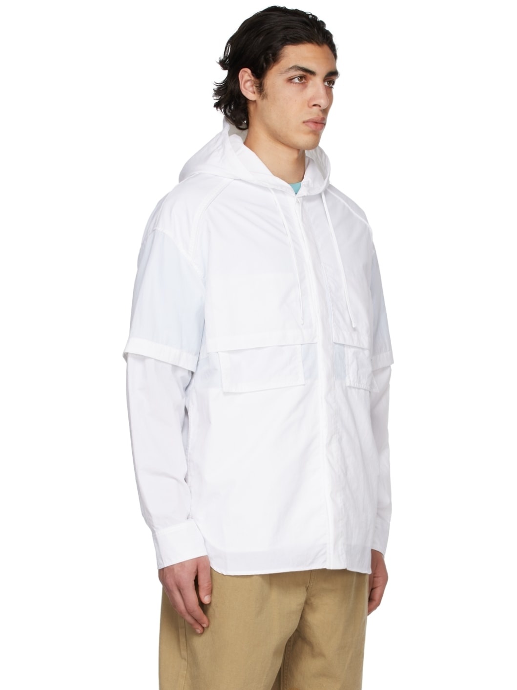 White Double Sleeve Hoody Shirt - 2