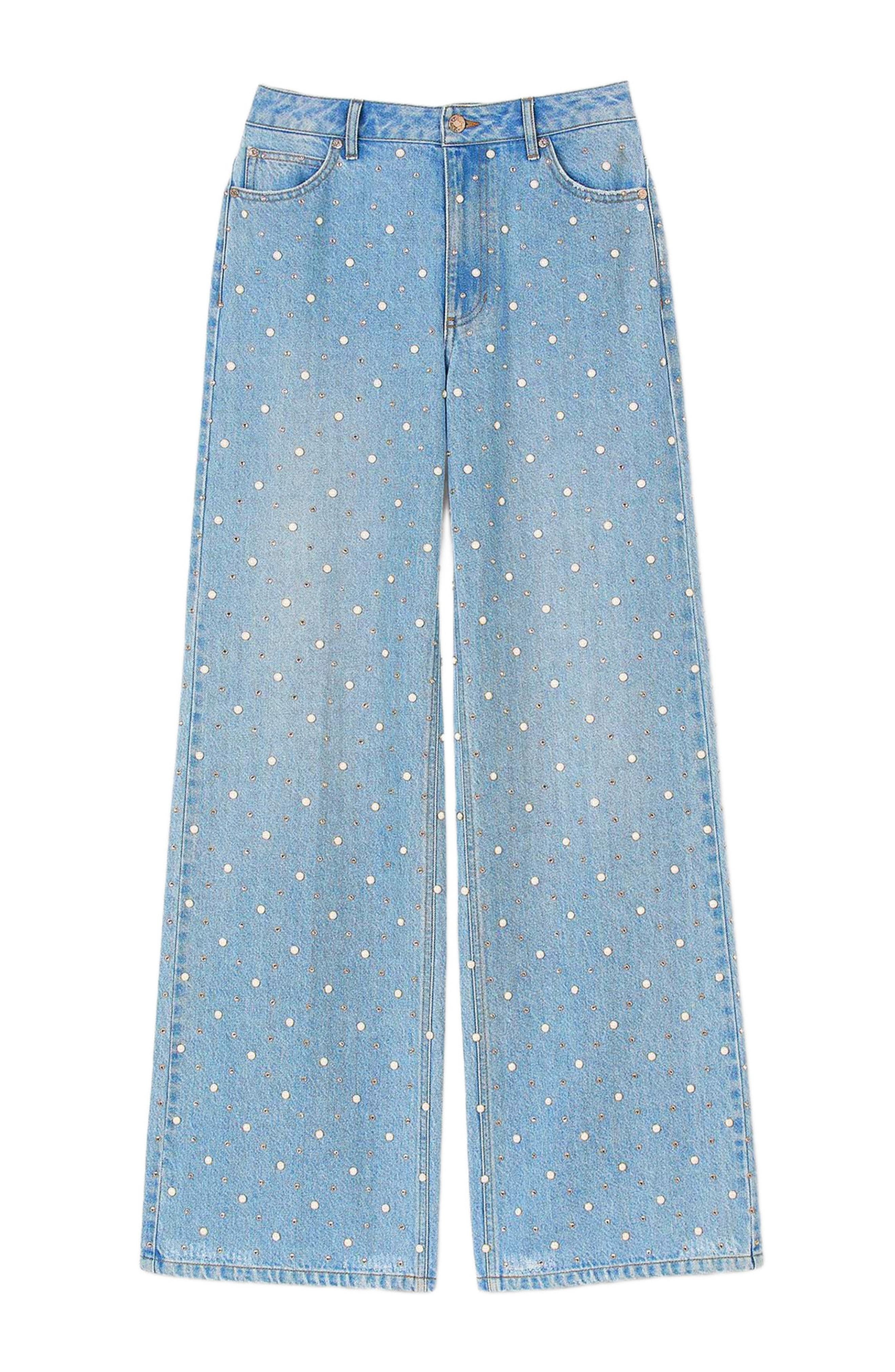 SANDRO Rhinestone and beaded jeans in Blue Jean at Nordstrom - 5