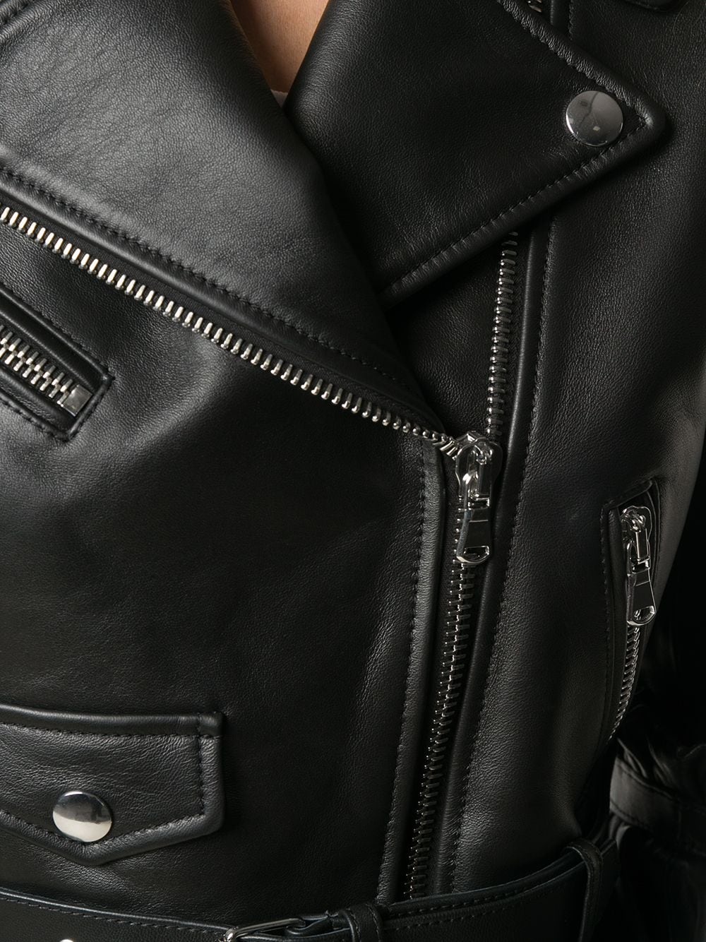 flared cuff leather jacket - 5