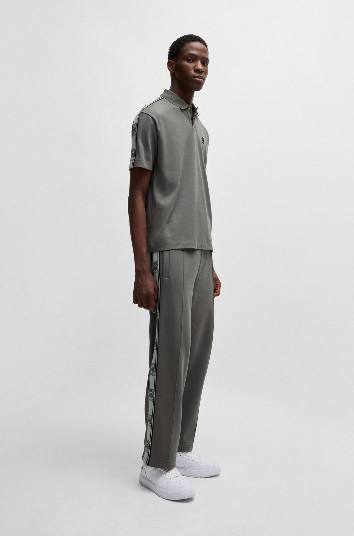 HUGO X RB COTTON-TERRY TRACKSUIT BOTTOMS WITH LOGO TAPE - 4