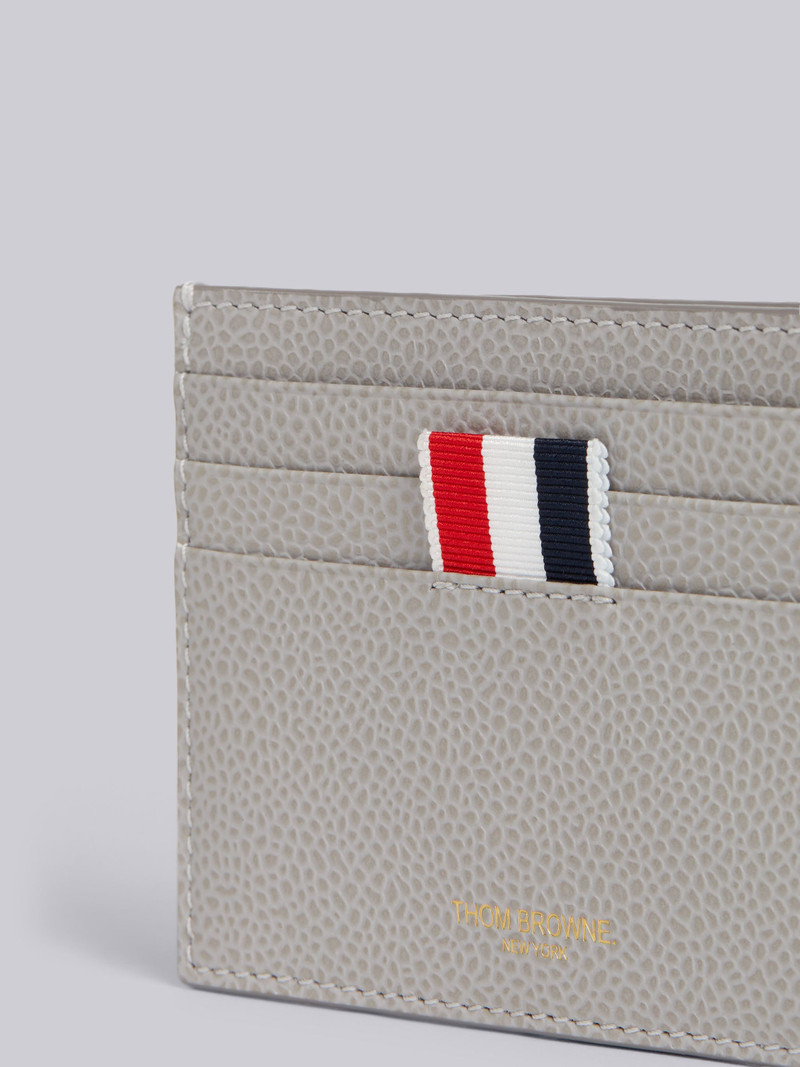 Thom Browne Light Grey Pebble Grain 4-Bar Applique Single Card Holder With Note Compartment outlook